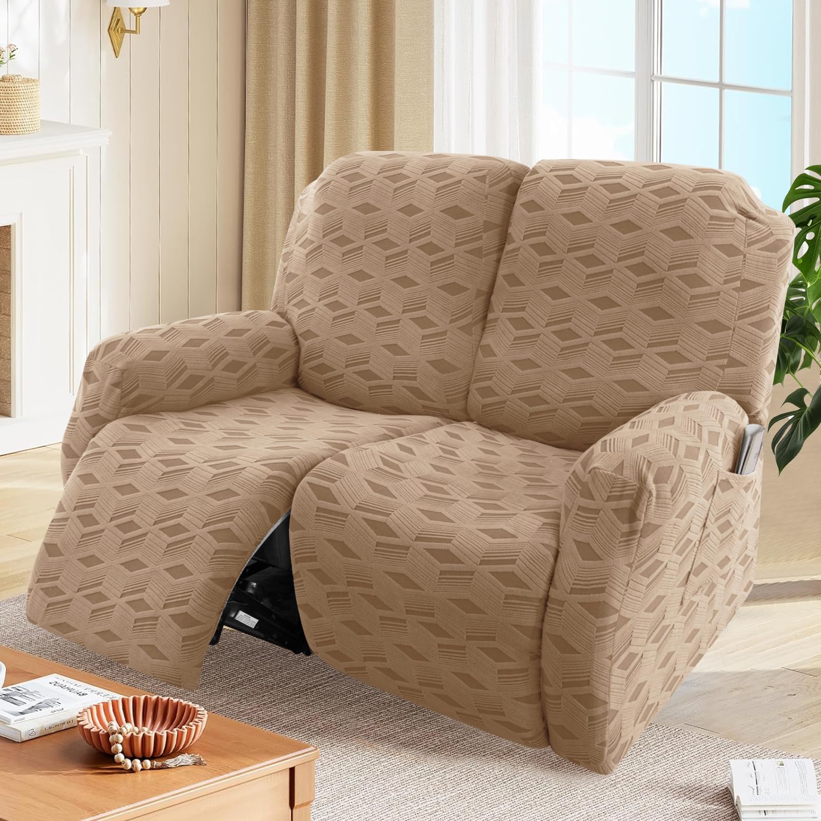 OKYUK Recliner Chair Covers, Stretch Jacquard Recliner Cover, Furniture Protector for Kids & Pets