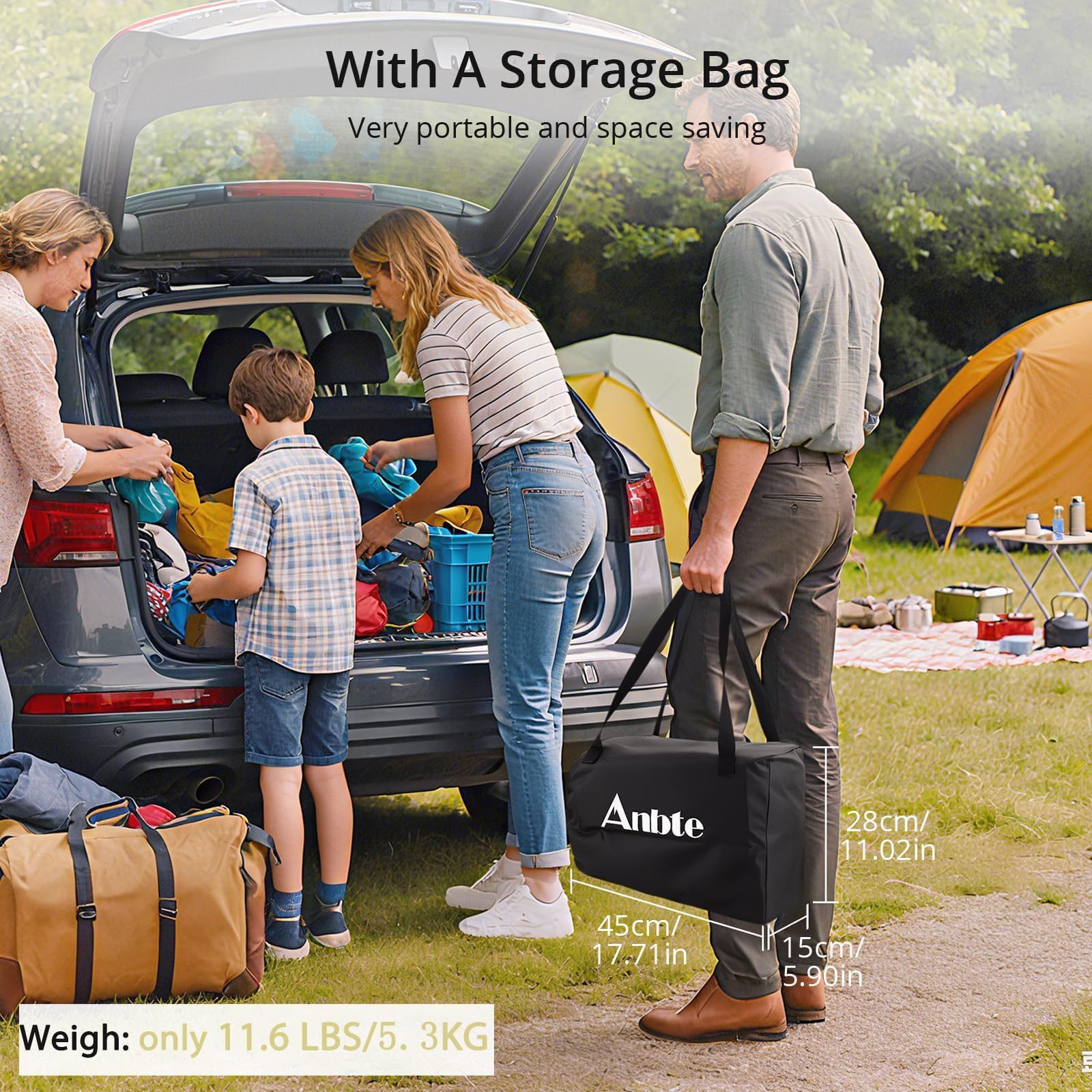 Anbte Campingtisch Klapptisch 67x58cm(LxB) Aluminium Aufrollbare Tischplatte mit 2 Höhen 44/70cm X-Frame Design bis 150KG Belastbar mit Aufbewahrungstasche für Picknick Garten Balkon