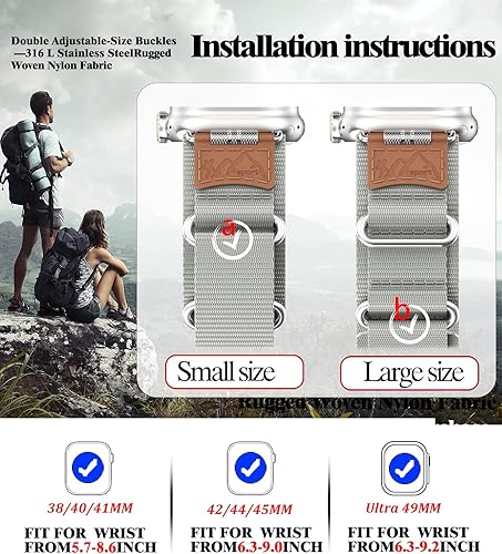 Miniatura 4 de Funda de acero inoxidable compatible con Apple Watch Band de 1.614 pulgadas, 1.575 pulgadas, 1.496 pulgadas, correa deportiva resistente de nailon