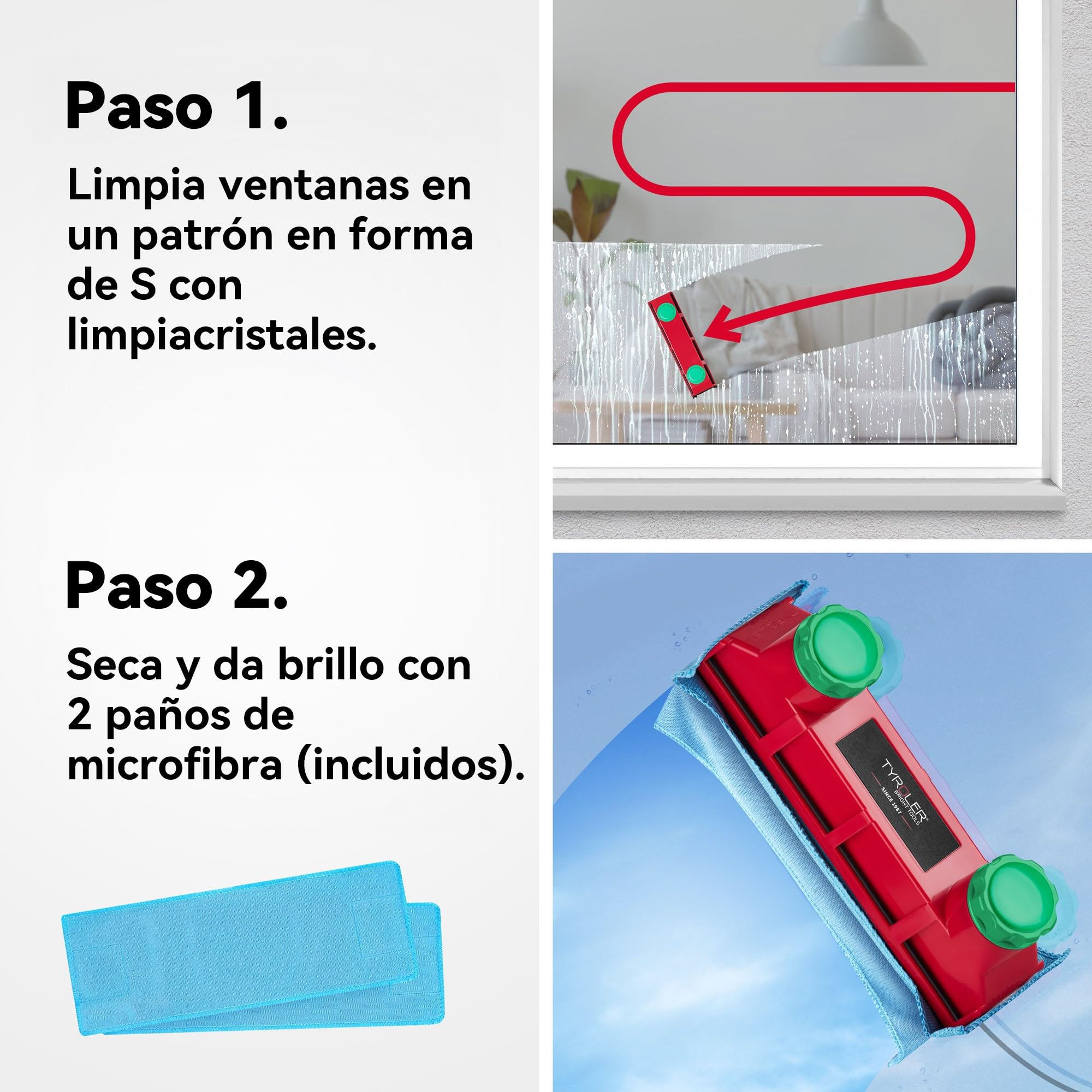 Tyroler limpiacristales magnetico Doble Cristal | Se Adapta a Ventanas de Cristal Simple, Doble y Triple de 2-40 mm | Limpia Ventanas | Limpiador de Cristales magnetico