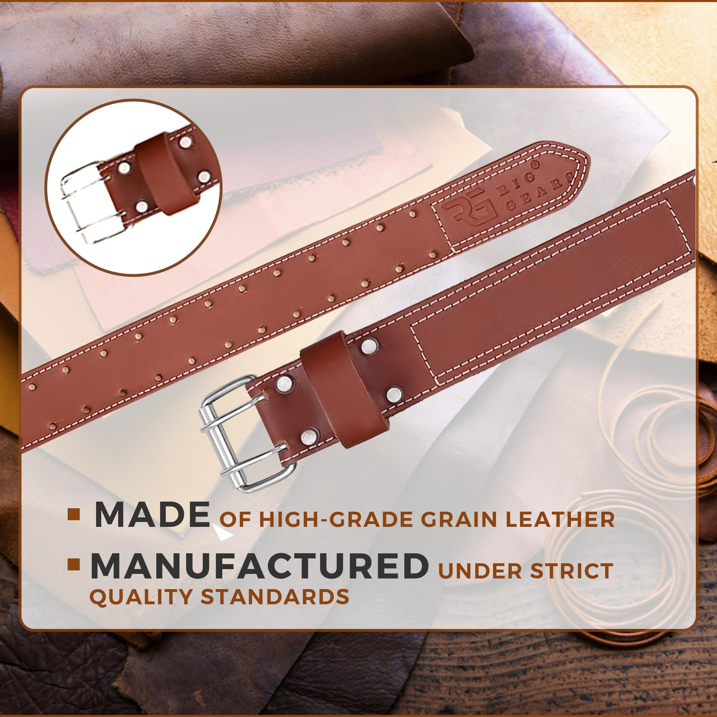 Ceinture à outils en cuir pour homme – Ceinture de travail en cuir pleine fleur de qualité 5,1 cm de large, taille réglable de 86,4 cm à 124,5 cm
