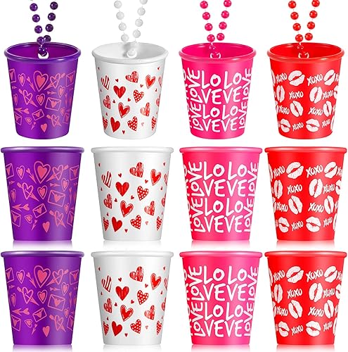 Miniatura 1 de 12 piezas de vaso de chupito para el día de San Valentín en collar de cuentas vasos de chupito de plástico vasos de chupito divertidos para adultos
