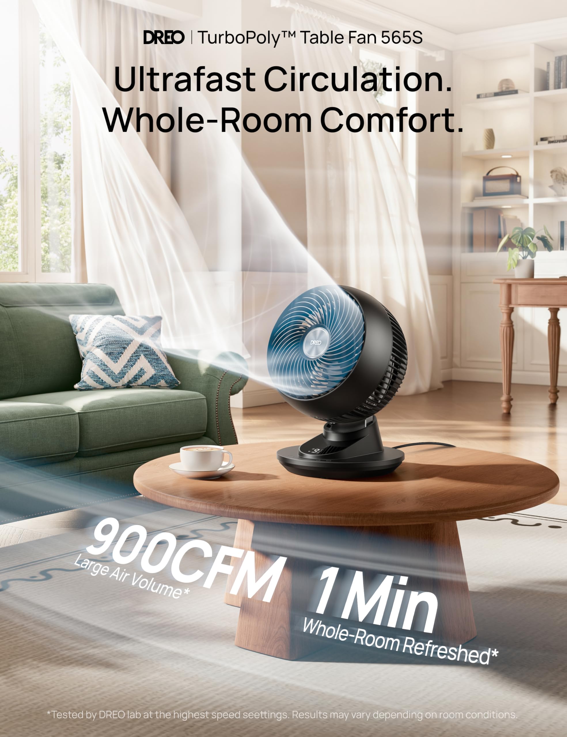 DREO Smart Fan for Bedroom, Powerful 85 ft Airflow, 12 Inches, Desk Fans in 20dB Quiet, 90°+90° oscillating fans, App/Voice Control, 9 Speeds & 8/12H Timer for Home Office Dorm - 4