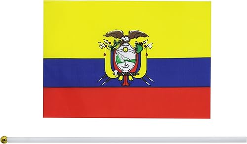 Miniatura 3 de Paquete de 25 banderas de mano pequeñas de Ecuador ecuatoriano con parte superior redonda, suministros de decoración de fiesta para desfiles, copa