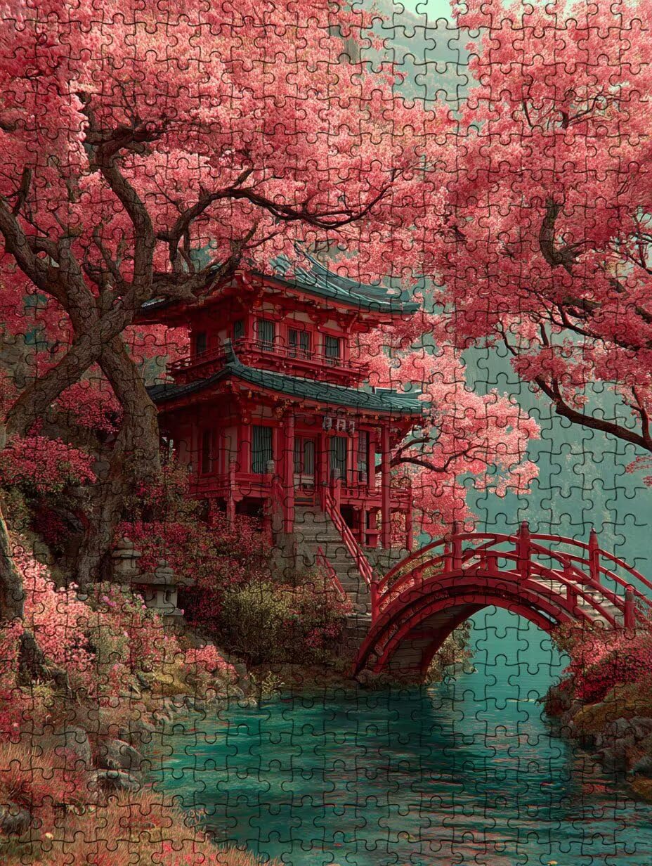 Brzoskwiniowe Kwiaty Mostu, Klasyczne Puzzle 2000 Dorosłych BLQSBGA7-394 | Wyzwanie Zagadki, Gry Logiczne Cała Rodzina, Stres, Wystrój Domu Miłośnicy Puzzle