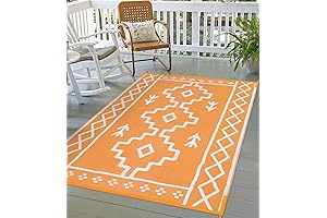 Uphome Waterproof Orange and Black Outdoor Rug Mat