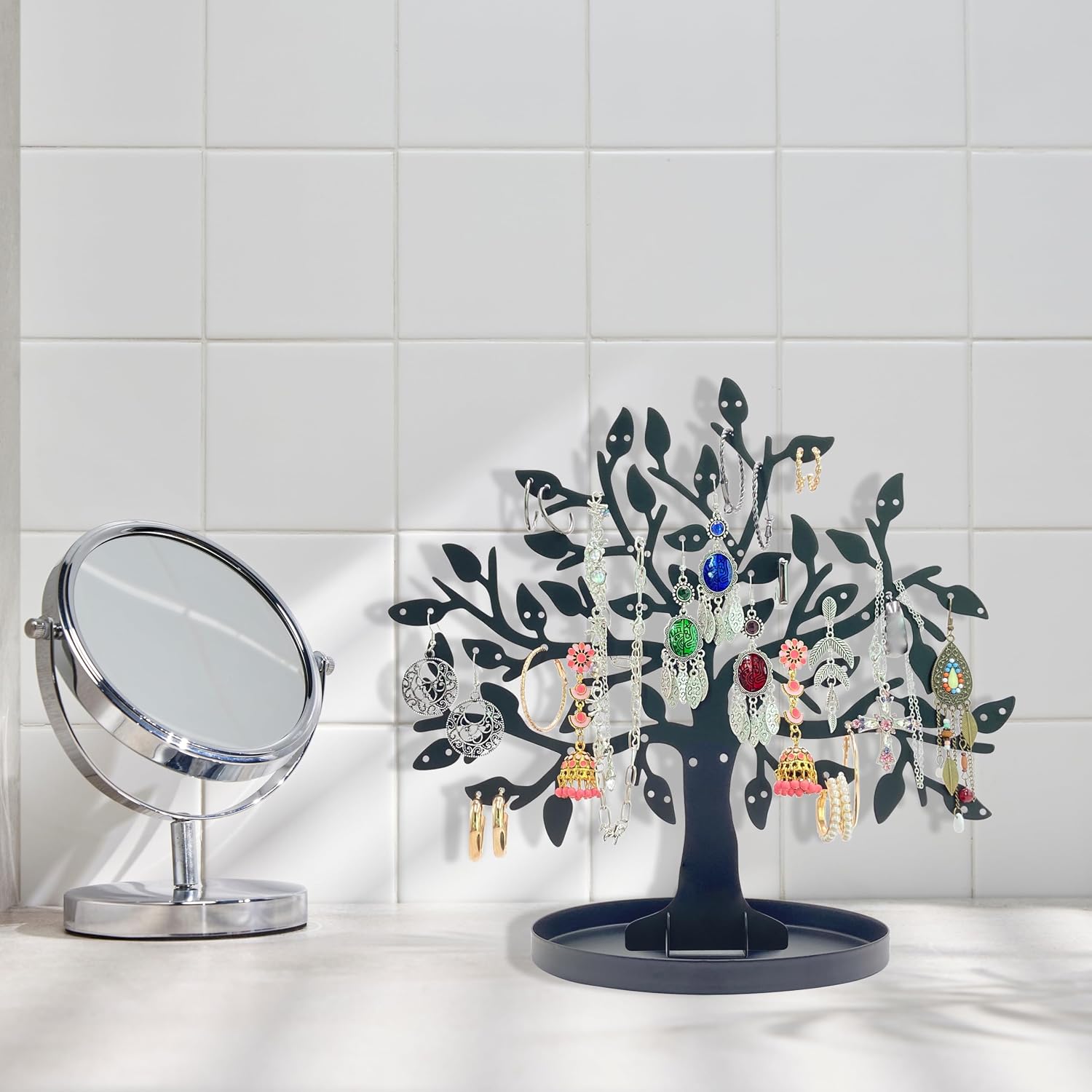 Metal Earring Tree Organizer,Jewelry Tree Earring Display Stand (Black A)