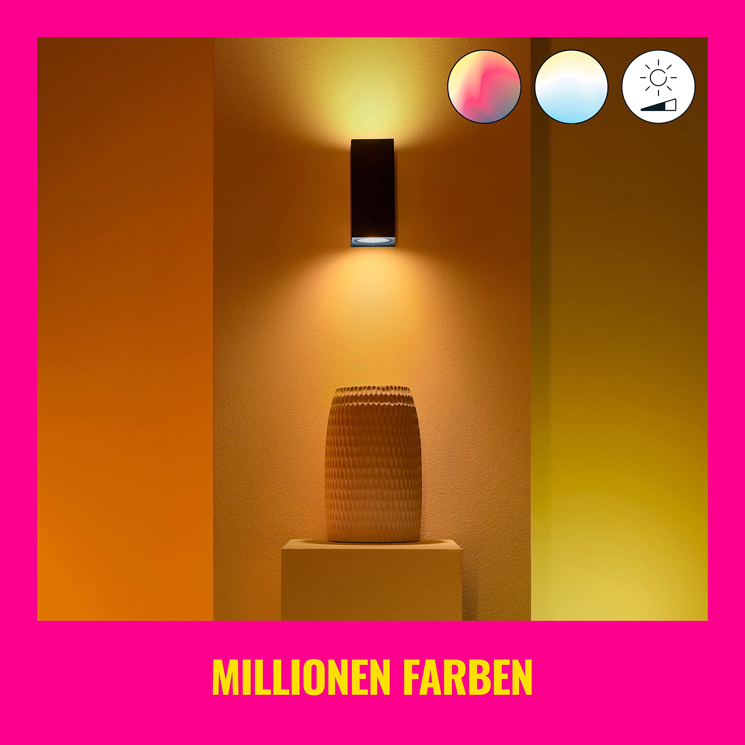 WiZ Up&Down Wandleuchte Tunable White & Color, dimmbar, 16 Mio. Farben, smarte Steuerung per App/Stimme über WLAN, schwarz