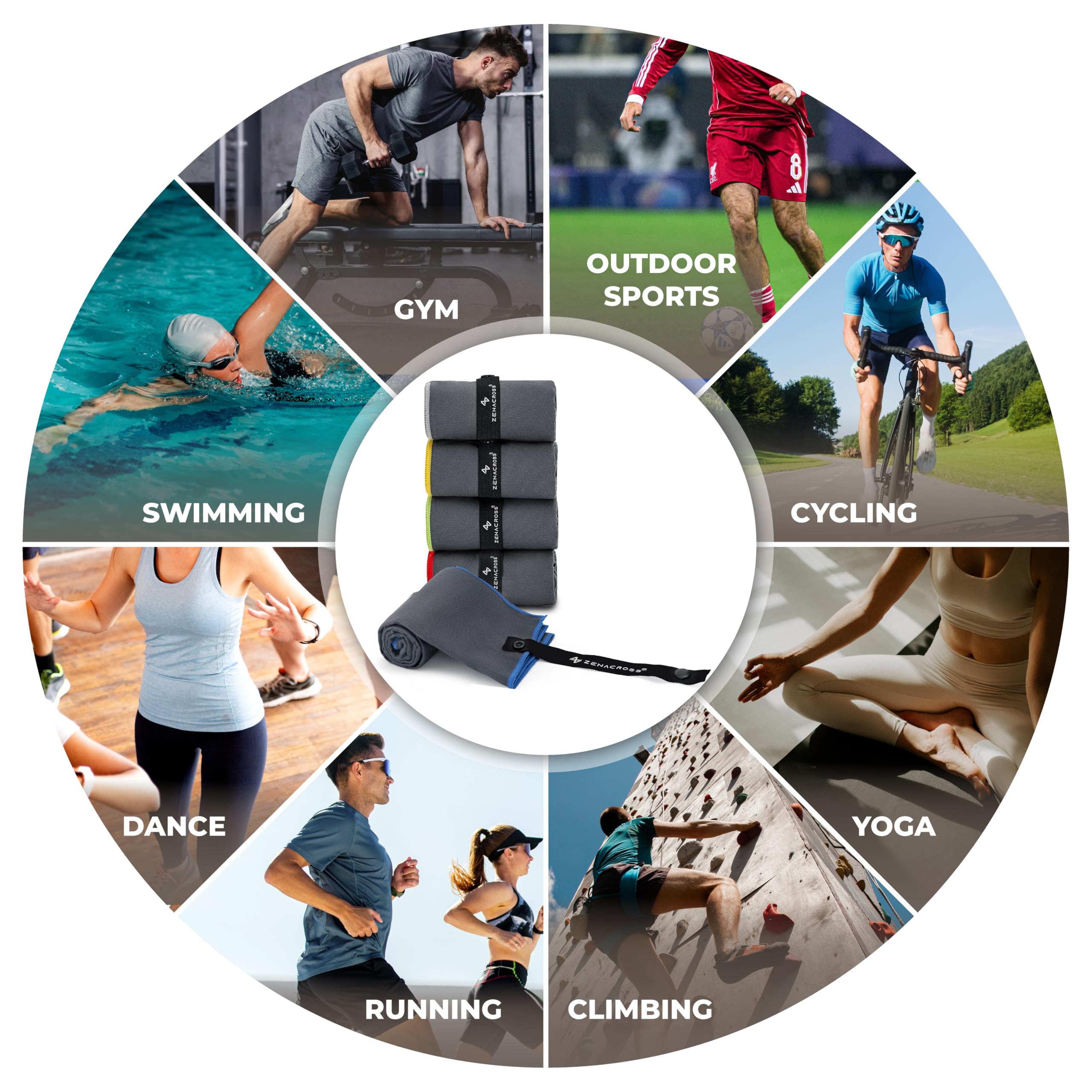 Ręcznik sportowy Zenacross z mikrofibry, 5 szt., 40 x 77 cm – Ręcznik sportowy do kulturystyki i na siłownię – Szybkoschnący i ultrachłonny – Szary
