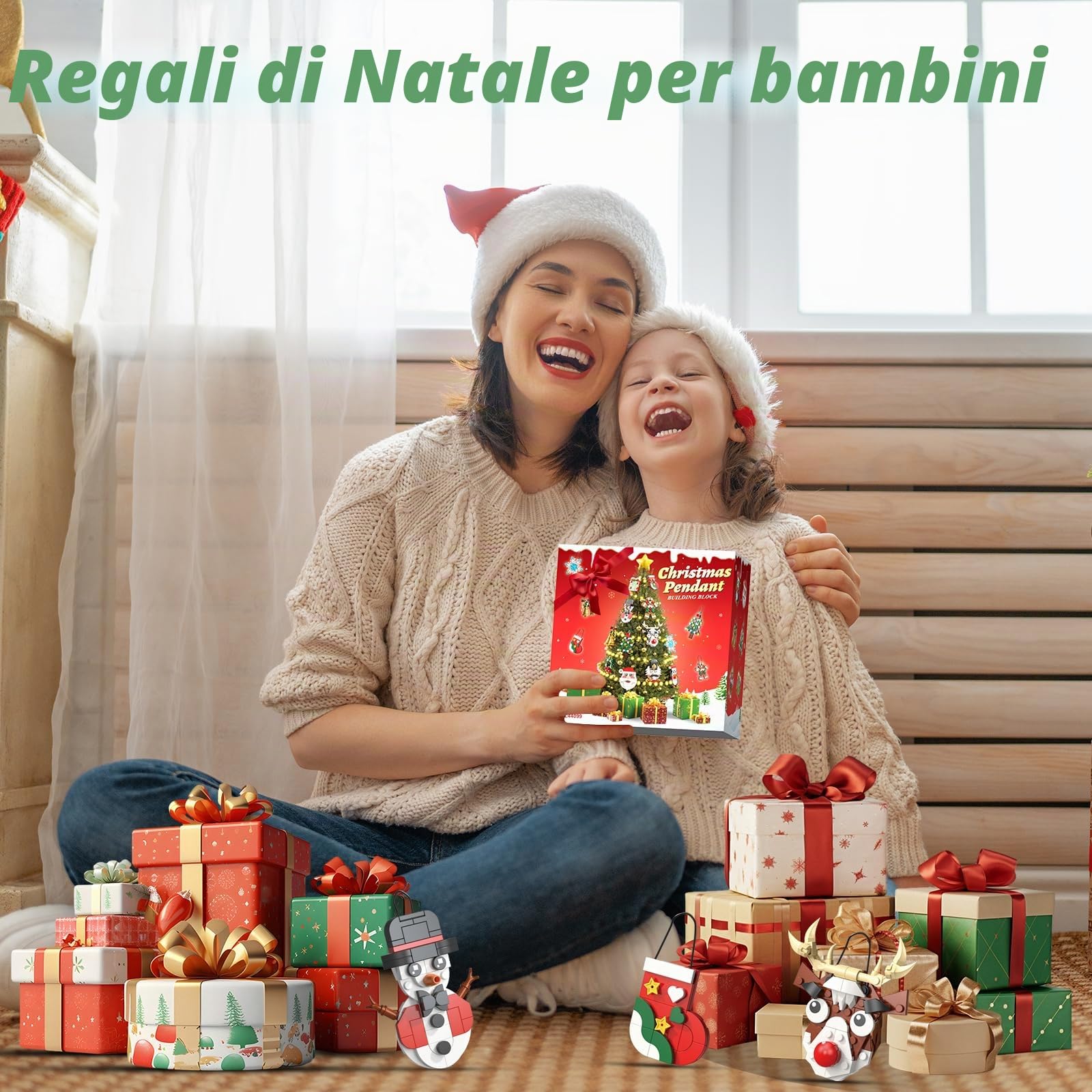 Calendario Avvento 2025 per Bambini, Set di Blocchi di Costruzione Ornamenti Natalizi - 12 Pezzi di Blocchi Natalizi con Babbo Natale e Pupazzo di Neve, Regalo per Bambini dai 6 anni in su