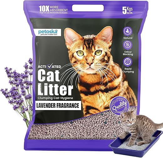 PETOSKA Cat Litter- 5Kg | Lavender Fragrance | Scoopable Bentonite Clay Cat Litter | Advanced Clumping Scented Litter Sand | 99.9% Dust Free |...