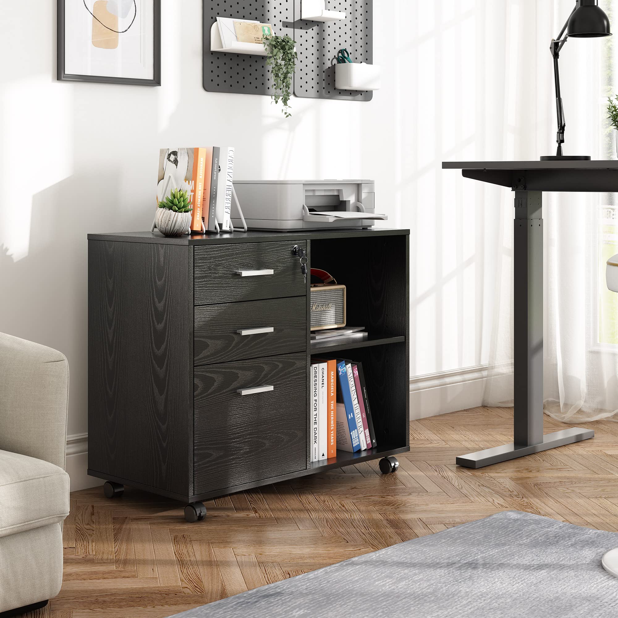 DEVAISE 3Drawer Wood File with Lock, Mobile Lateral Filing