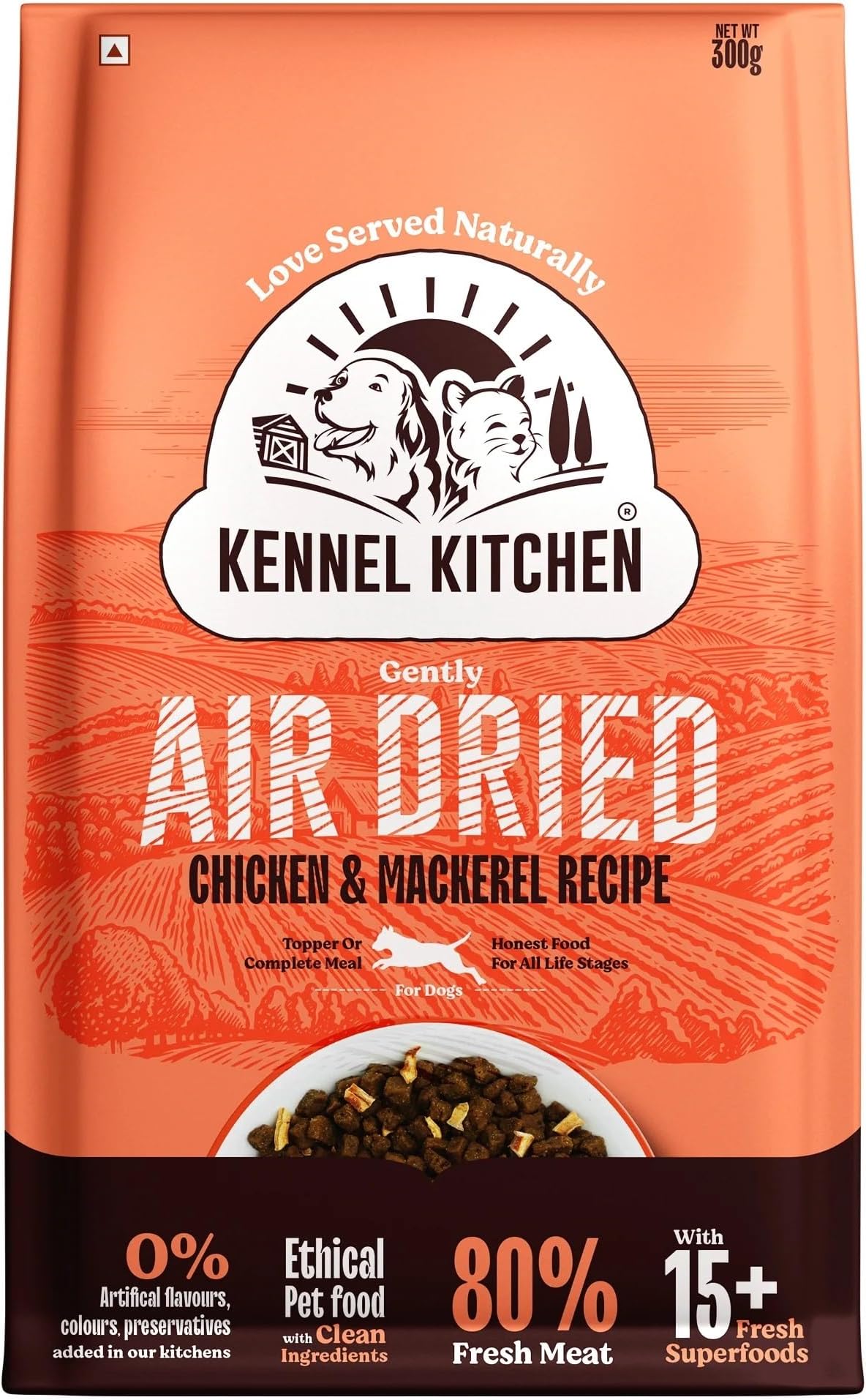 Air Dried Dog Food | 300gm | Chicken & Mackerel Recipe | Premium Dry Dog Food for Adult & Puppy | Kibbles for Dogs with Enhanced Nutrition
