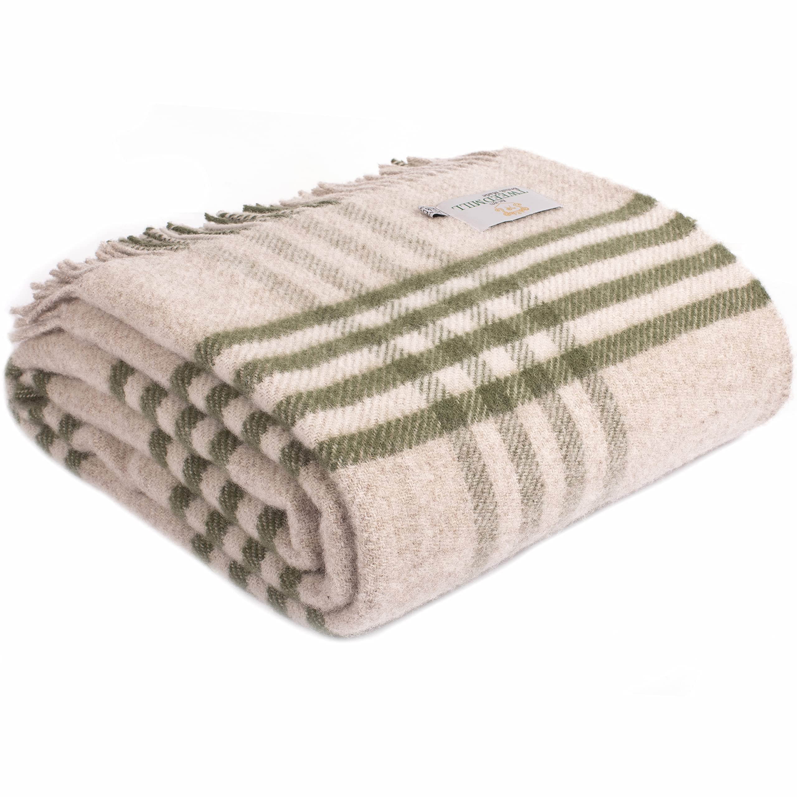 Tweedmill Lifestyle Hex Check Blanket/Throw - Olive - 150x240cm - 100% New Pure Wool Made in UK