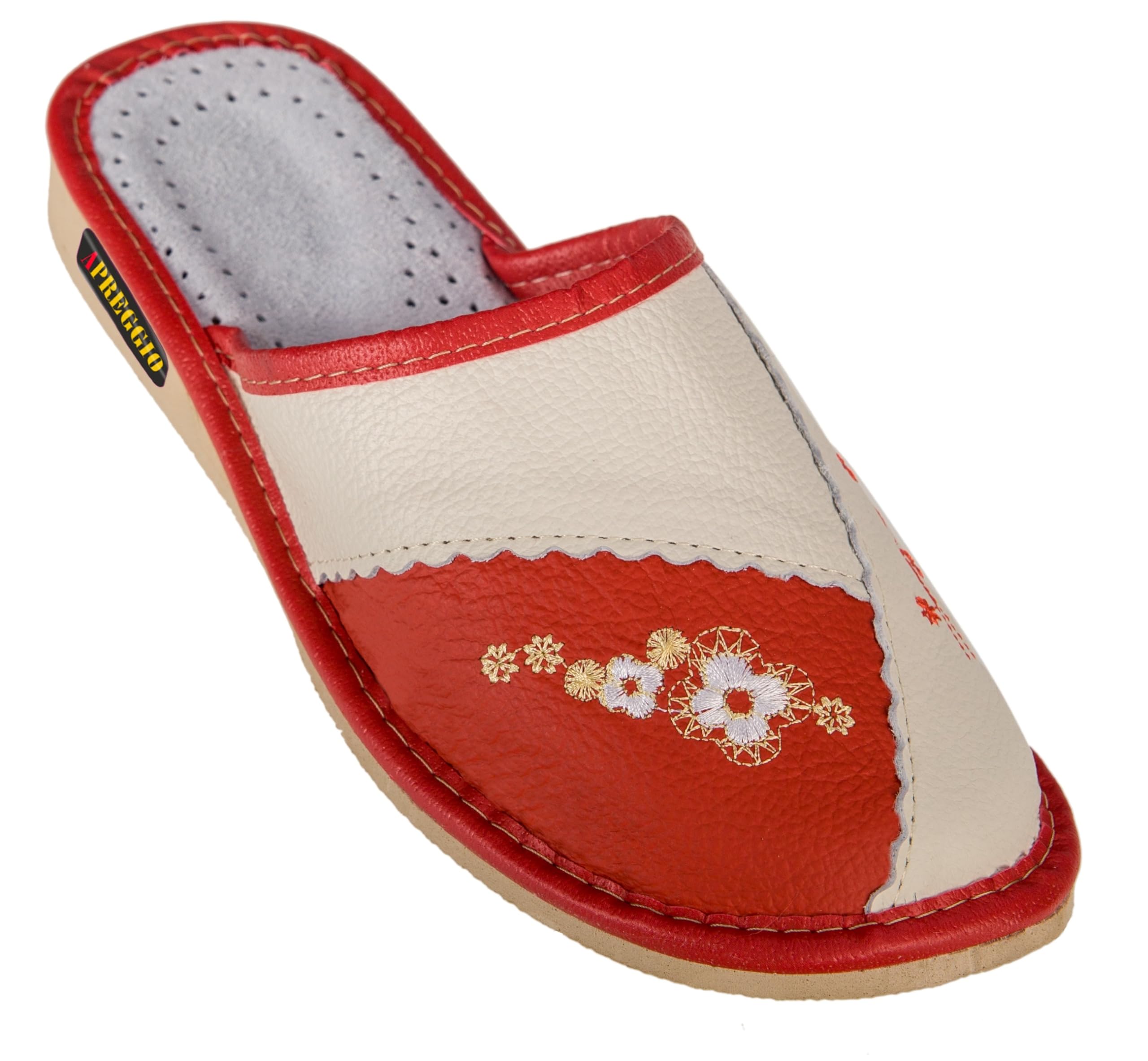 APREGGIO Pantoufles Femme Cuir – Chaussons Pratiques et Confortables – Fait Main – 36–41 EU