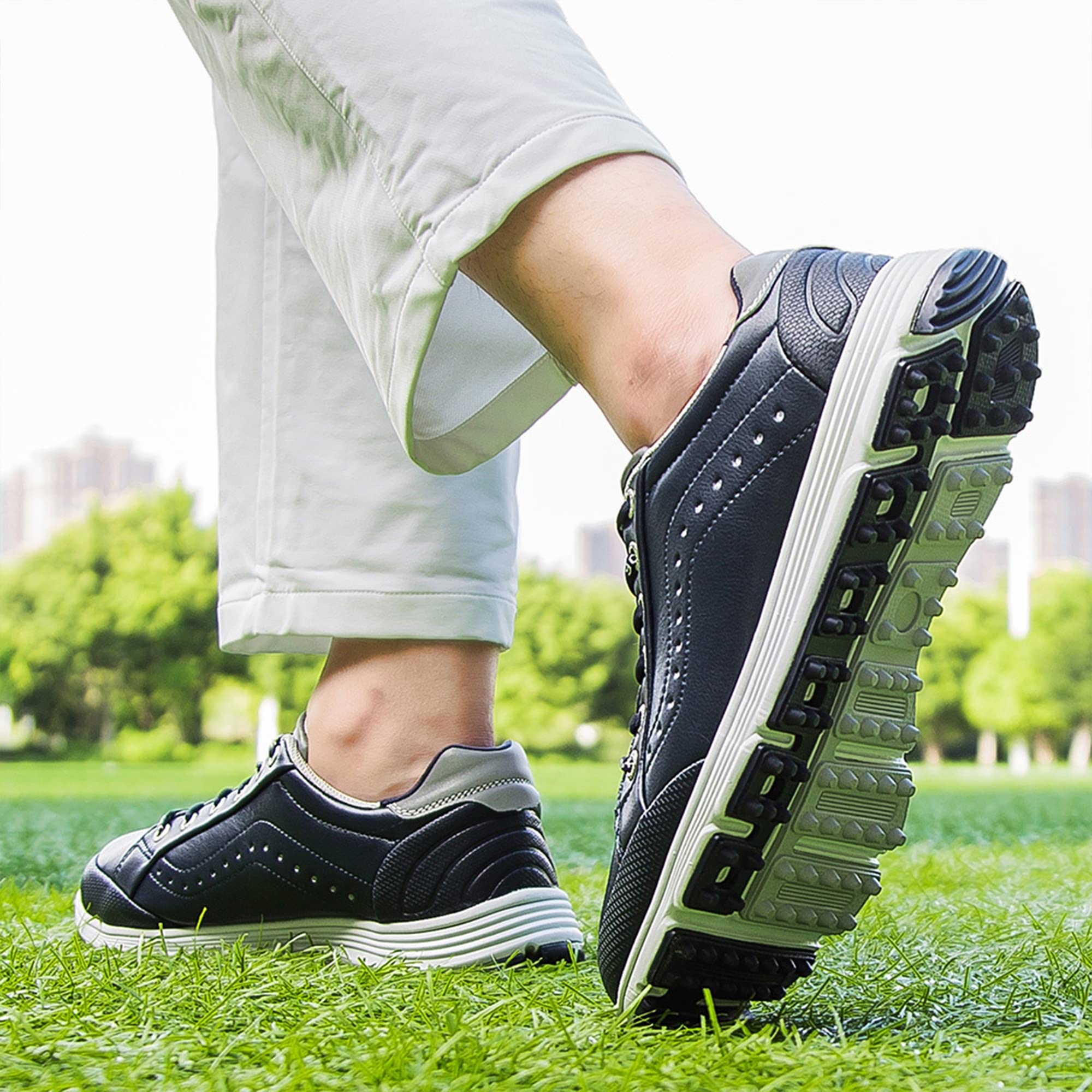 wasserdichte Leder-Golfschuhe Für Herren Leichter, Bequemer Golfschuh Ohne Spikes Für Breite Passform, Atmungsaktiv, Große Größe