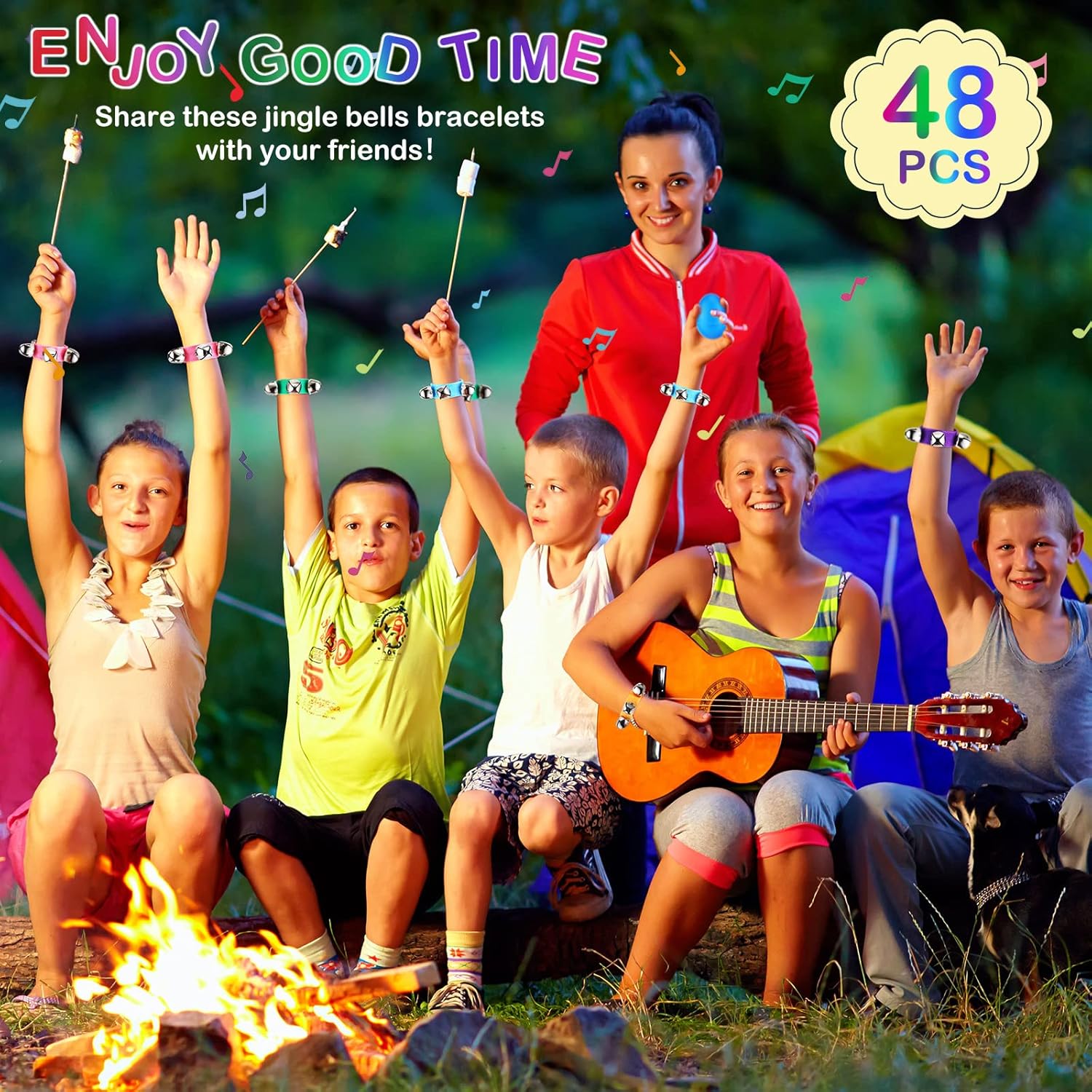 Chivao 48 Packs Shakers Musical Instruments Include 24 Packs Shaking Band Wrist Bells 24 Packs Plastic Egg Shaker, Adjustable Bells Hand Bells for Kids Assorted Color Egg Shakers for School Home Use : Toys & Games