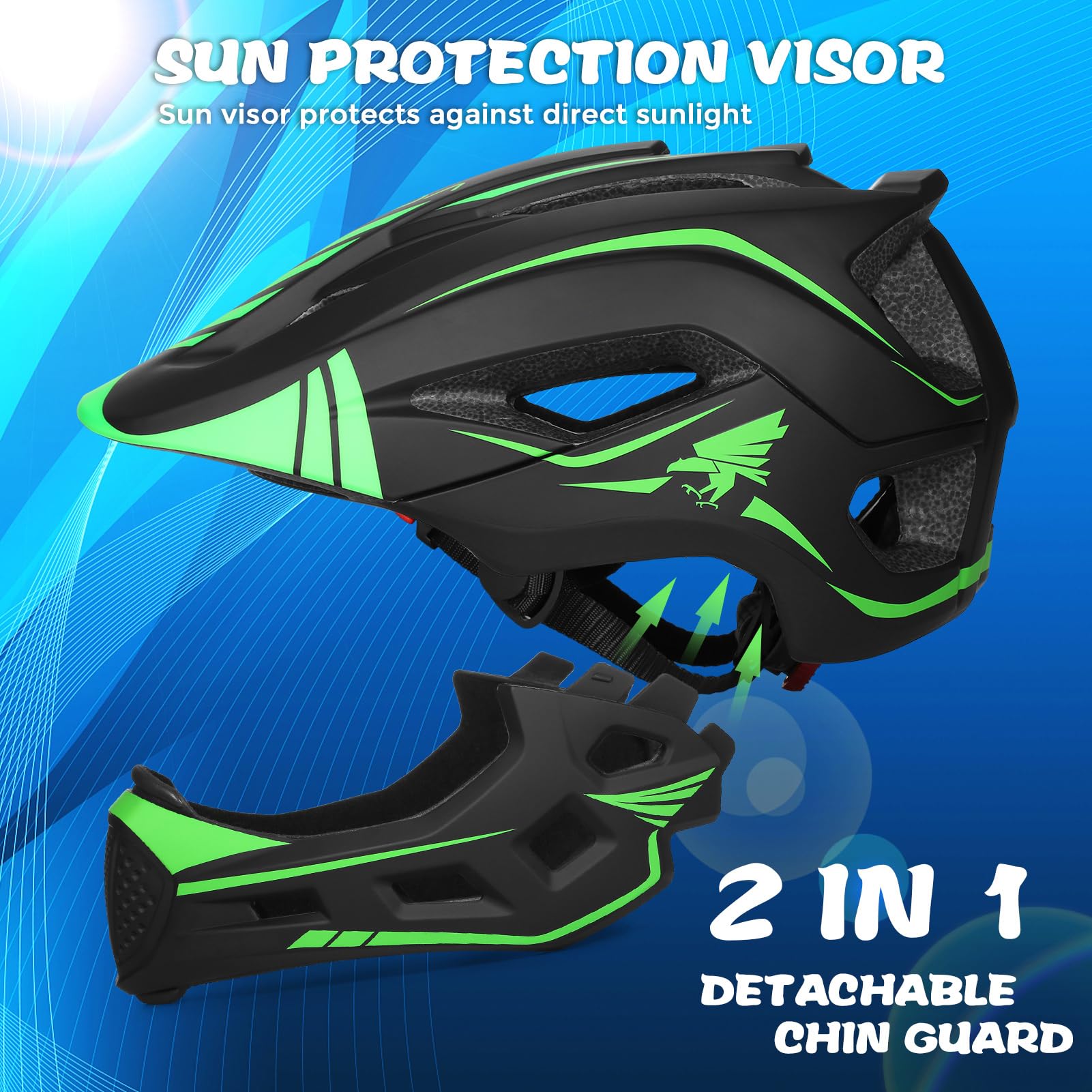 Casque de vélo pour enfant - Entièrement amovible - Unisexe - 52-56 cm - 2 en 1 - Taille réglable - Avec mentonnière amovible - Pour skateboard, roller, patinage, cyclisme