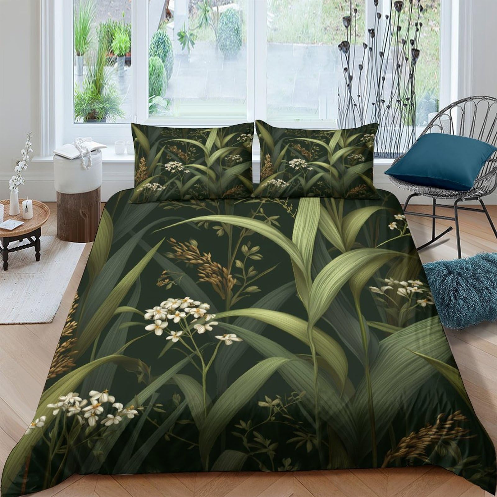 Ctjqhvkz Style-1 3D Printed Botanical Forest Fitted Sheet Microfiber Soft Green Nature Mattress Cover For Bedroom Dorm Decor Single（135X200cm）