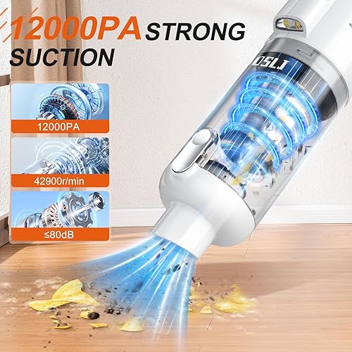 Miniatura 2 de Aspirador de mano inalámbrico para automóvil, 12000 PA, potente aspirador de mano con luz LED, mini aspiradora portátil de mano recargable para