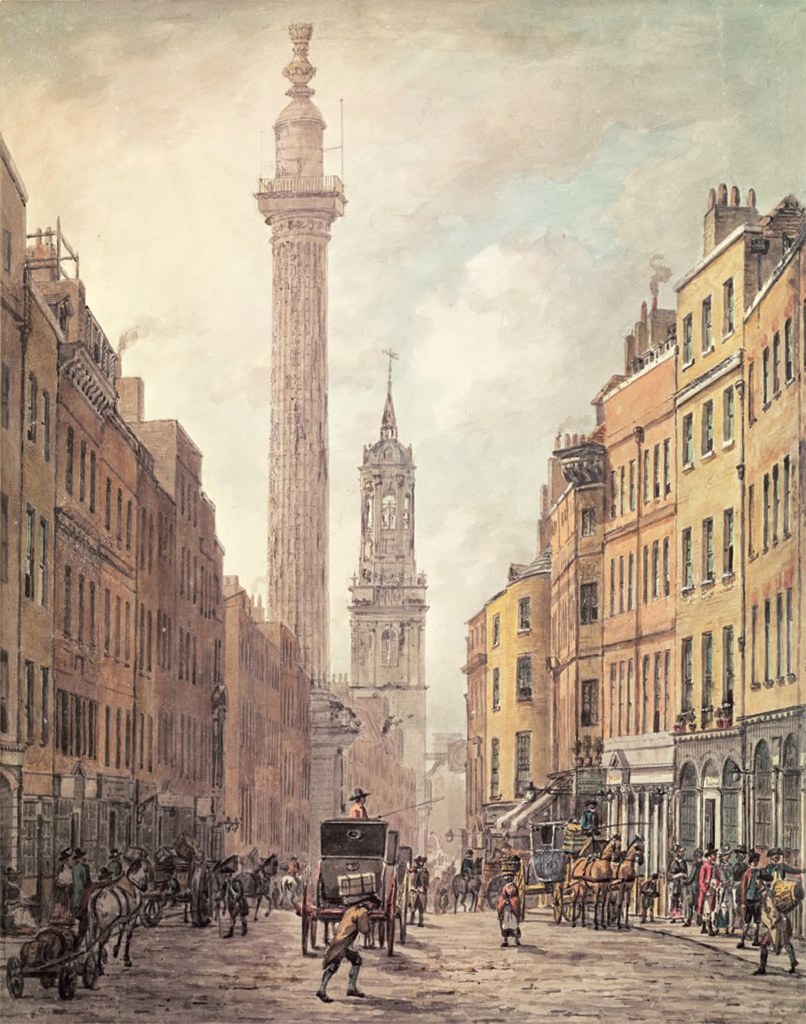 POSTERIIk Vintage Print Pop Art Landscape Artwork View of Fish Street Hill Monument and St Magnus the Martyr by William Marlow Art Prints for Office Home Decor 60x90cm