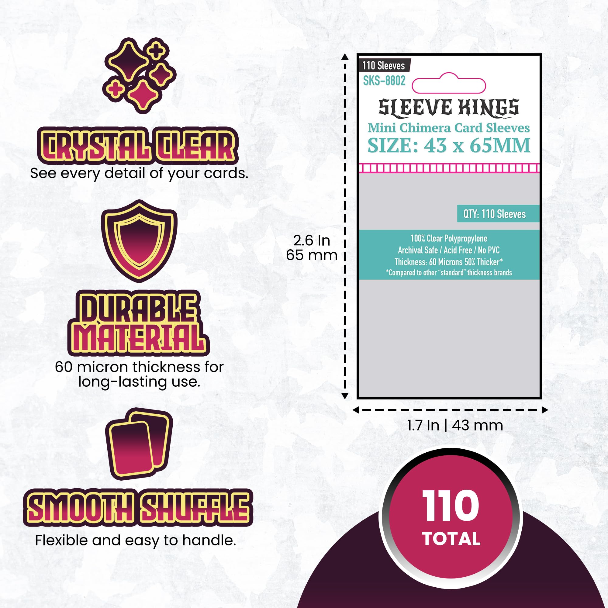 card sleeve size chart Kings Mini Chimera Sleeves – 110 Count, Clear 60 Micron Thickness, 43 x 65 mm, Perfect Fit for Shogun, Twilight Imperium 4th Edition & Batman Gotham City Chronicles – Leather Color:Heritage Brown Trading Card Single Compatibility claims only extend Make and print your