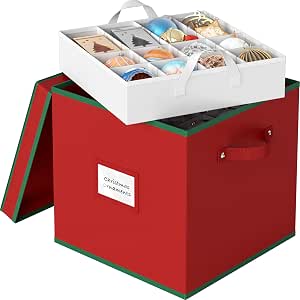 Simple Houseware 64 Christmas Ornament Storage Box with Adjustable Dividers