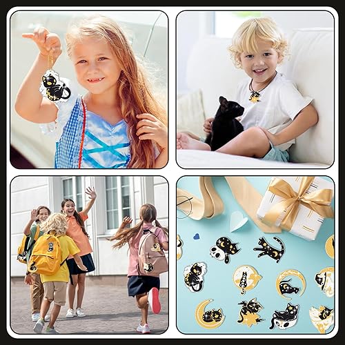 Miniatura 6 de Juego de 20 llaveros de pintura de diamante de gato con herramientas, lindo gato colgante de pintura de diamantes llaveros adornos para niños y