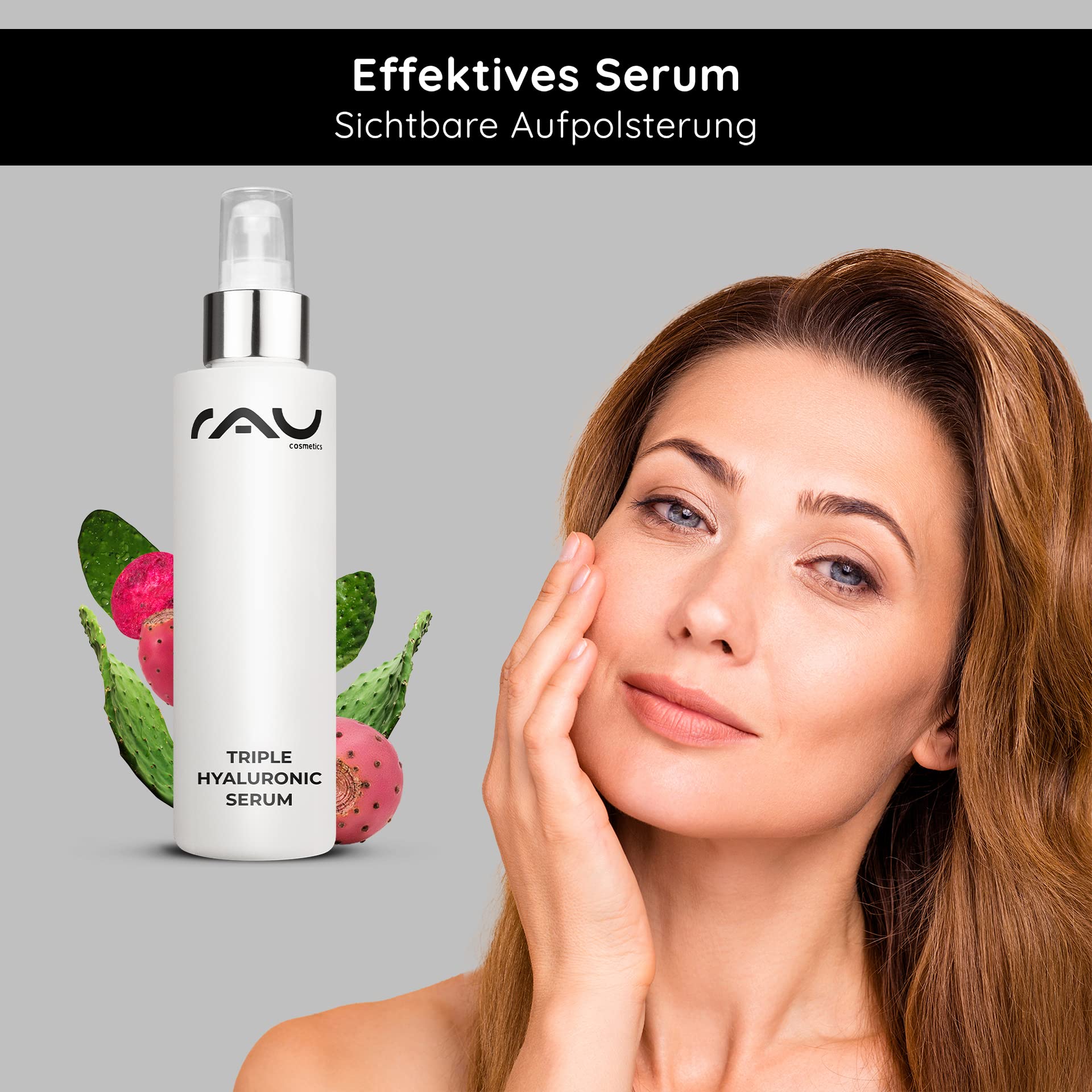 RAU Cosmetics Triple Hyaluronic Serum 100 ml - Intensiv Feuchtigkeitsserum mit Dreifach-Hyaluronsäure, Feigenkaktus & Panthenol - Anti-Aging Gesichtsserum für Aufpolsterung und Glow