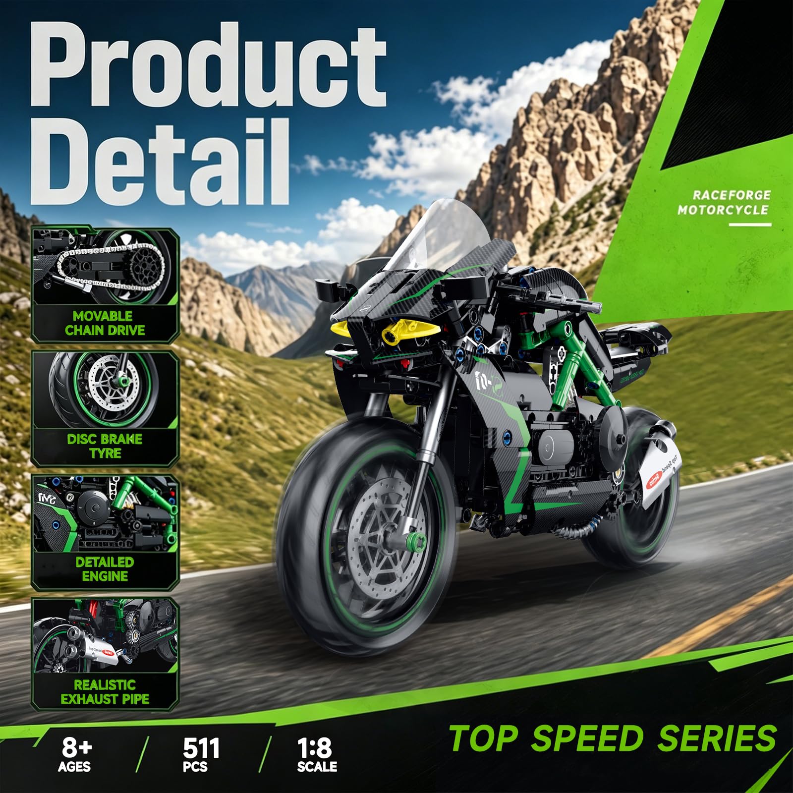 Amazon.com: MJDDJA 1:8 Motorcycle Building Set for Adults