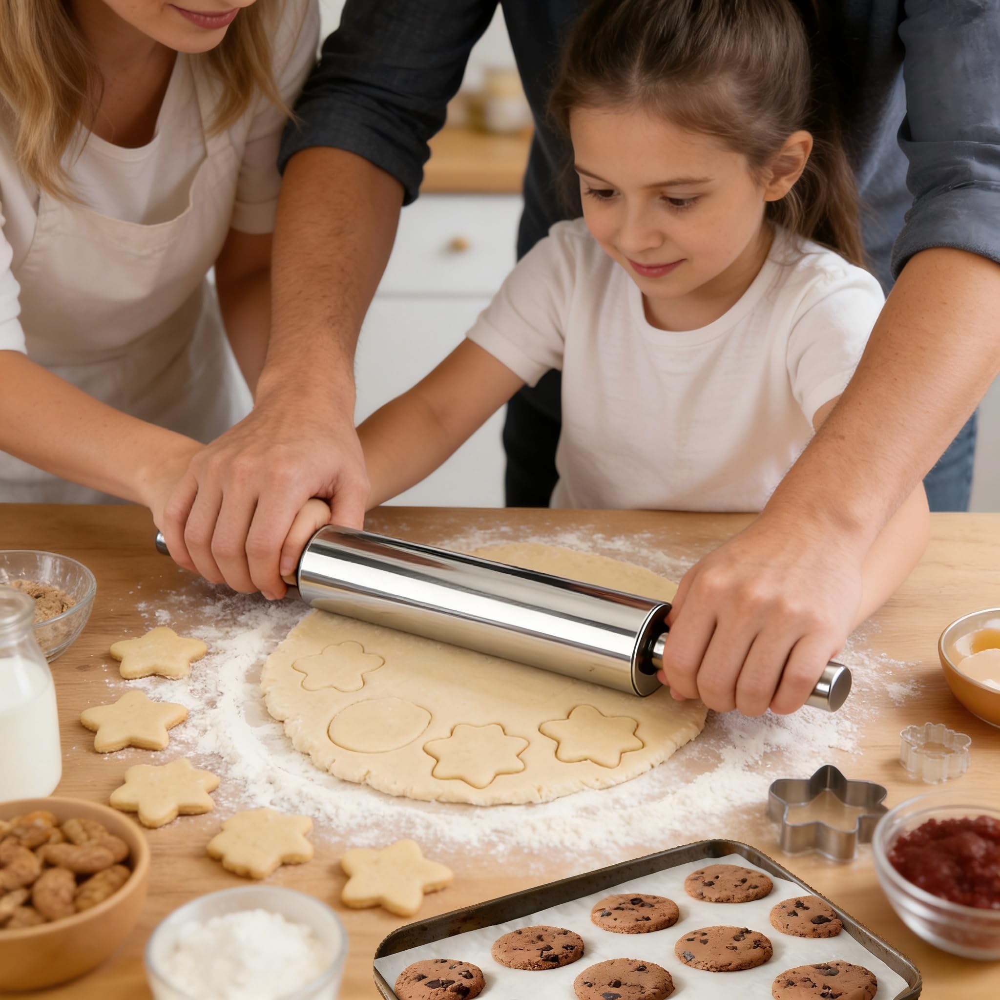 Mattarello in Acciaio Inossidabile, 43 cm con Superficie Antiaderente, Rullo per Pizza, Fondente, Torte e Altro, Igienico e Lavabile in Lavastoviglie