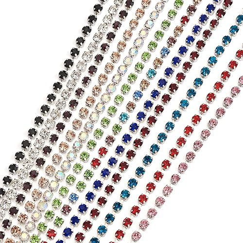 Vista 31 de Fashewelry 6 yardas de diamantes de imitación de cristal de tamaño mixto, oro y plata, bandas de diamantes de imitación de latón transparente