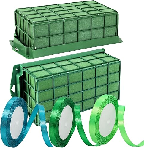 Paquete de 2 jaulas de espuma floral para arreglos florales, soporte de flores con espuma floral húmedaseca para flores artificiales frescas, espuma