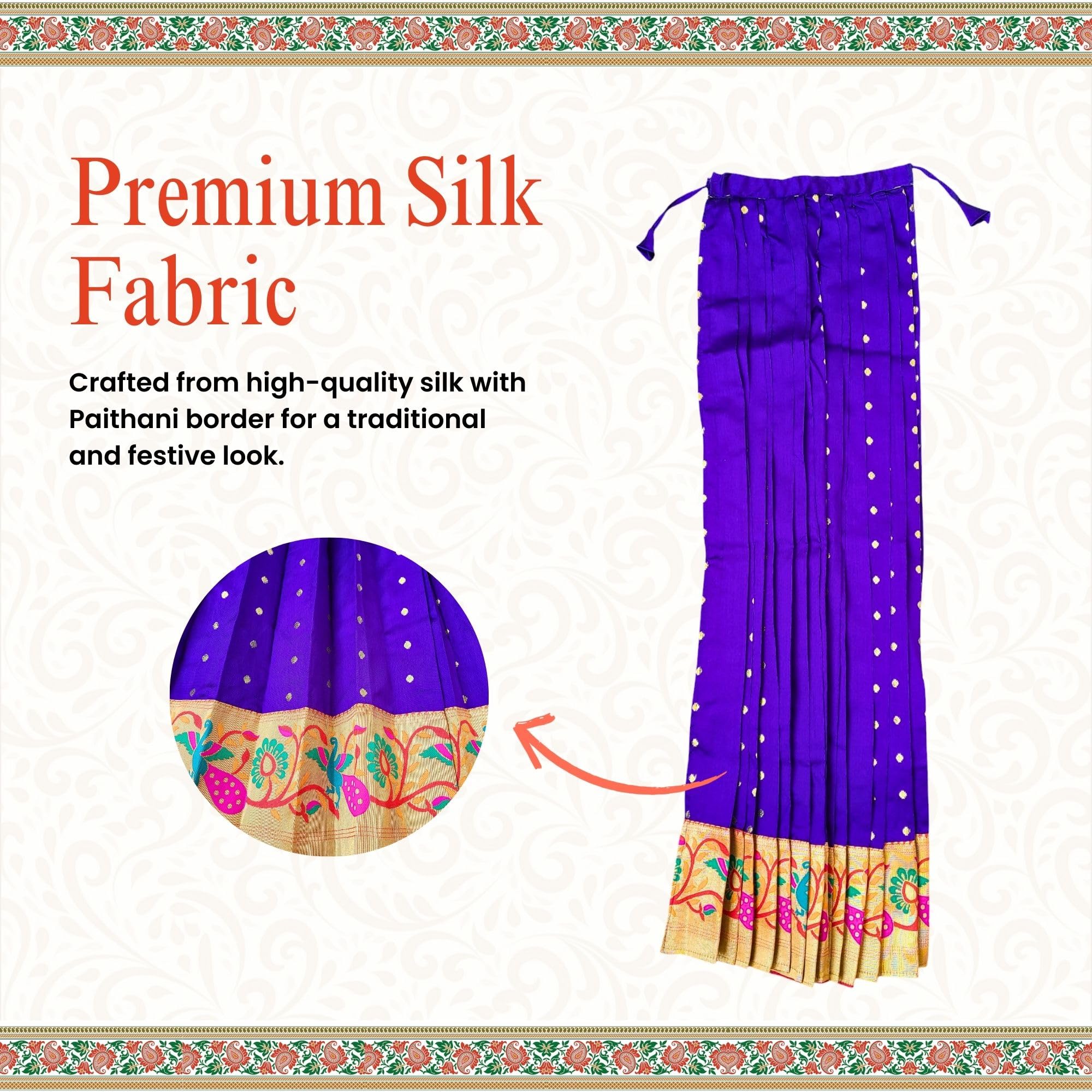PUNYATVA Gudhi Vastra for Gudhi Padwa Festival (Paithani, Blue) | Traditional Maharashtrian Gudi Cover Saree Cloth for GudiPadva | Readymade Ugadi & GudhiPadawa Decoration Pooja Décor 1