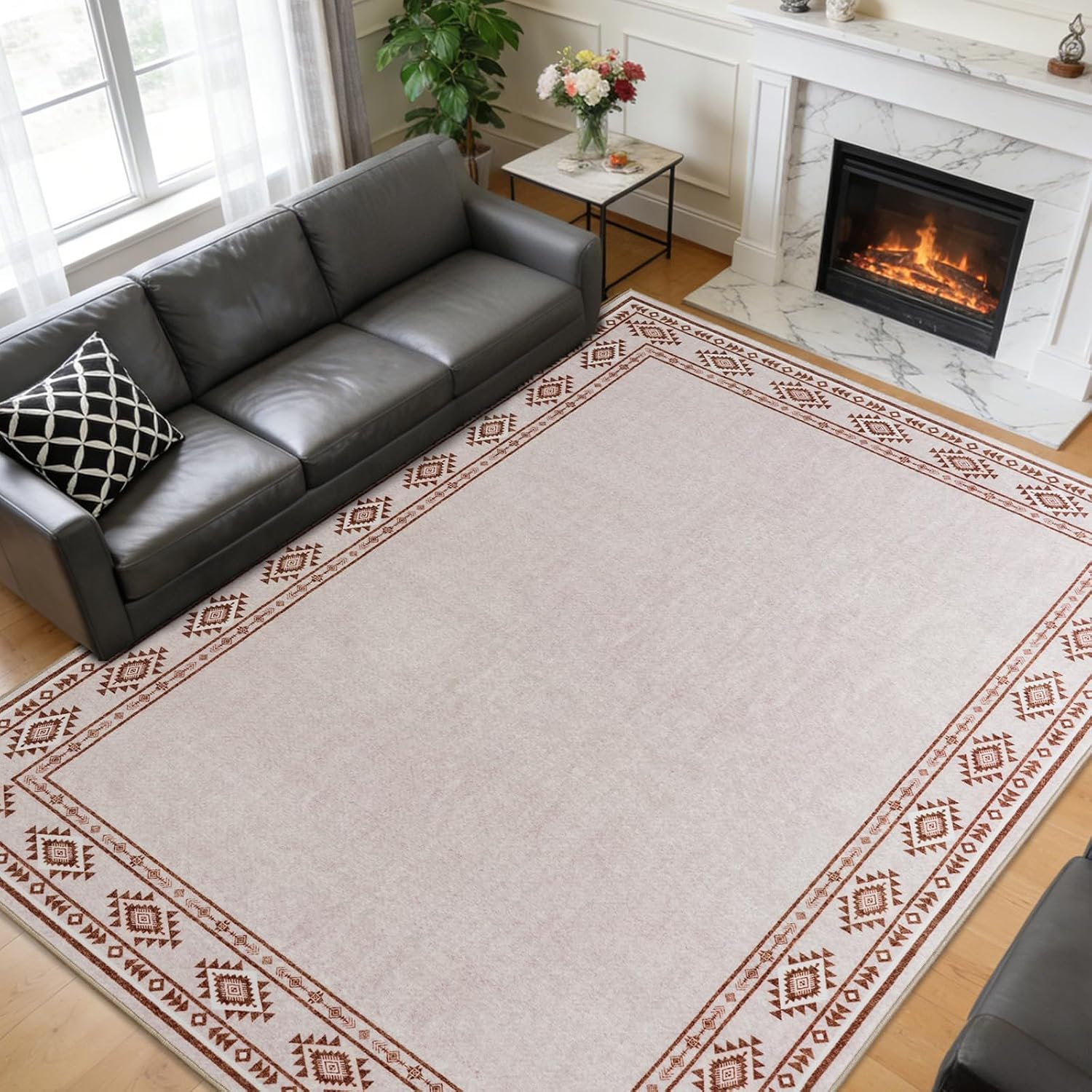 Large Geometric Area Rugs for Living Room Bedroom 6x9 Cream Rug image 2