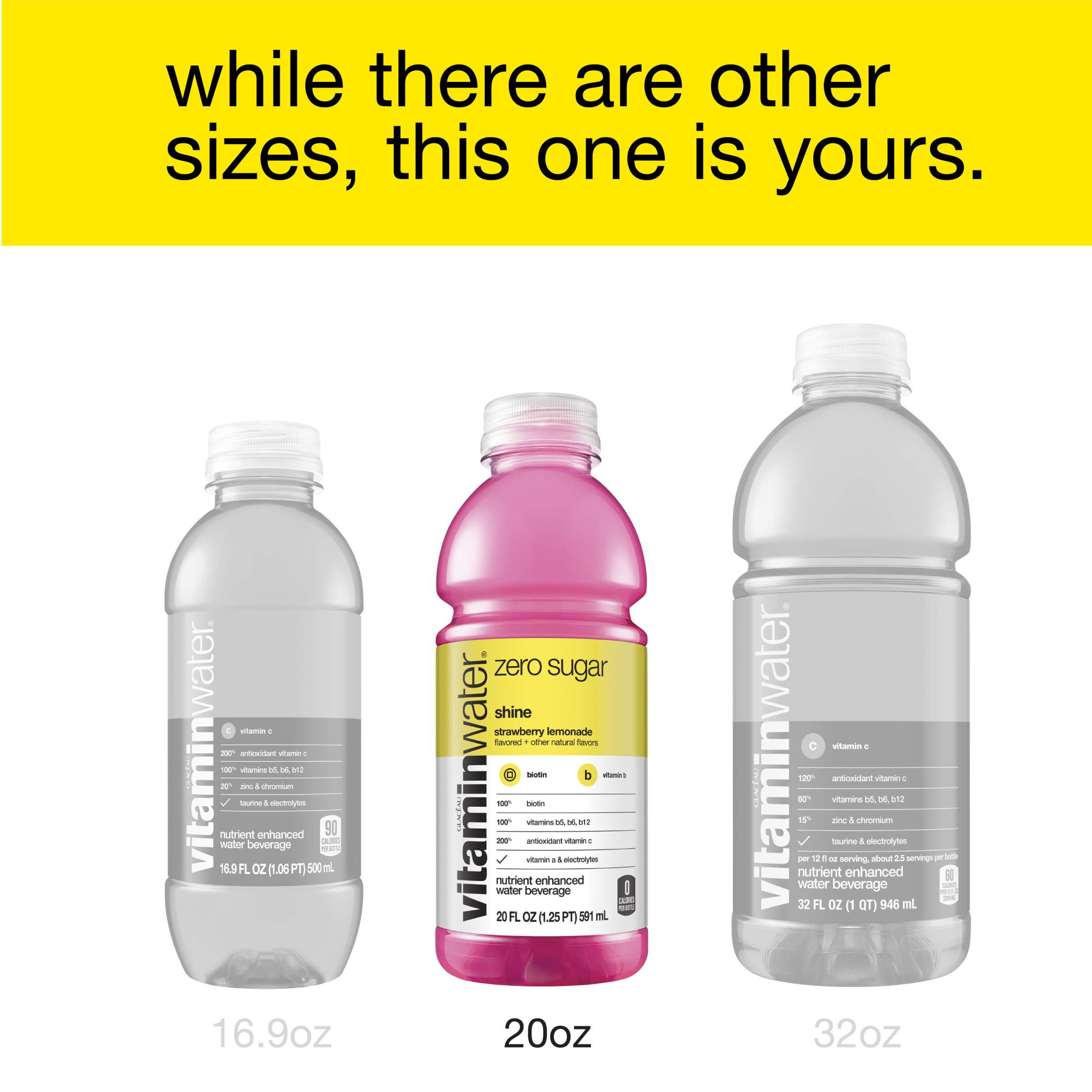 vitaminwater zero shine, electrolyte enhanced water w/vitamins, strawberry lemonade drink, 20 fl oz (Pack of 6)