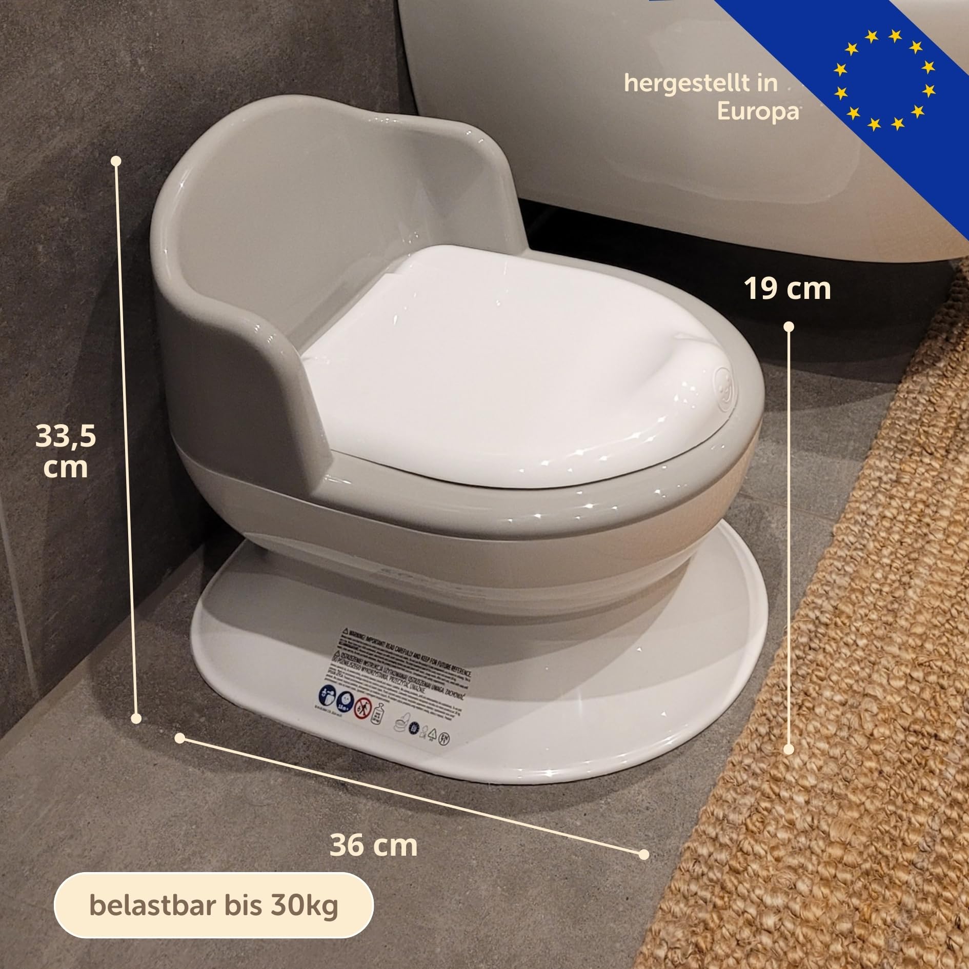 Little Star Kinder Toilette Lerntöpfchen ab 18 Monate – Realistische Kleinkindtoilette mit Rückenlehne & Griffen – Herausnehmbarer Einsatz – Rutschfestes Töpfchen für Toilettentraining - weiß/grau