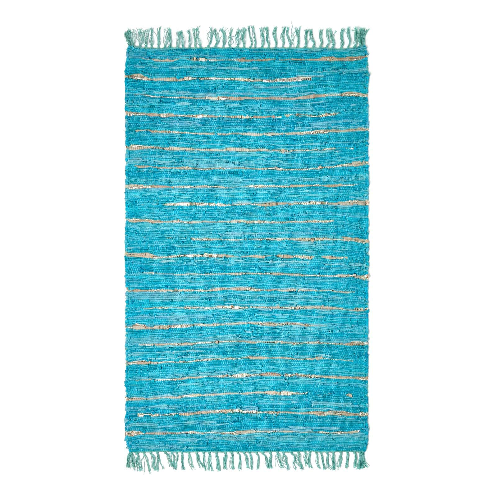 HOMESCAPES Tapis Cuir Doré & Turquoise - 90 x 150 cm