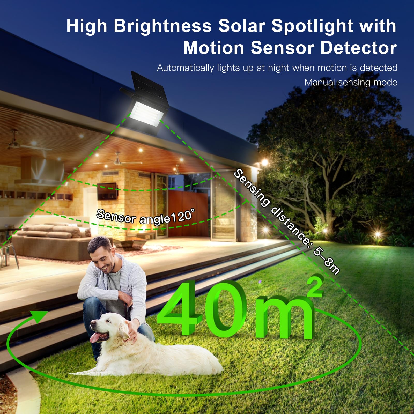 Tayire Solar Lights for Outdoor Use with Motion Sensor 1200 mAh 154 LEDs 3 Modes Solar Outdoor Light IP65 Weatherproof - Image 3