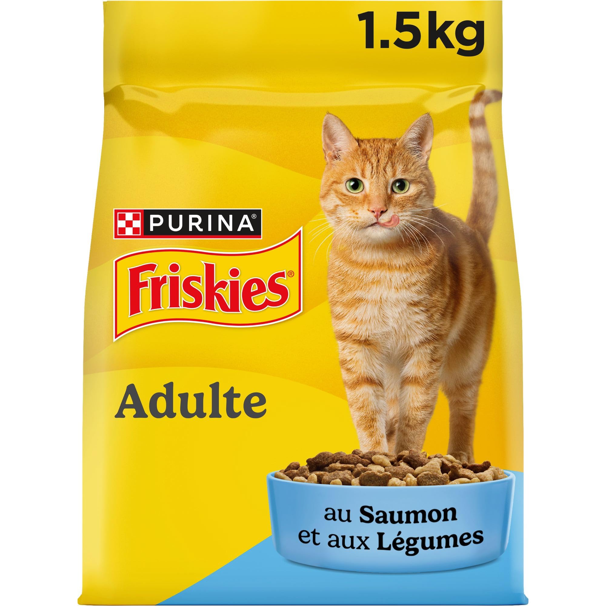 FRISKIES | Chat | Croquettes complètes pour Chats Adultes | Au Saumon et aux Légumes | Aliment Complet Riche en Vitamines et Minéraux | Sac | 1,5 KG