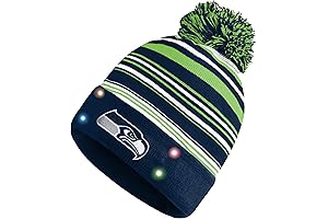 FOCO NFL Seahawks Women's Horizontal Stripe Light Up Beanie with Pom