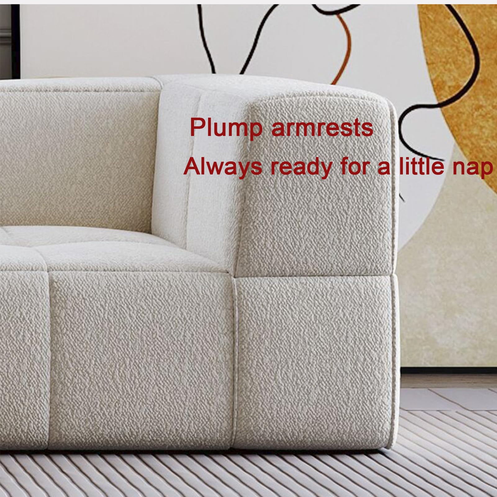 Trzyosobowa sofa z sztruksu, tapicerowana sofa podłogowa z podłokietnikami, bezstelażowa kanapa z oparciem, duża pufa-kanapa do sypialni i salonu.,White,three seater