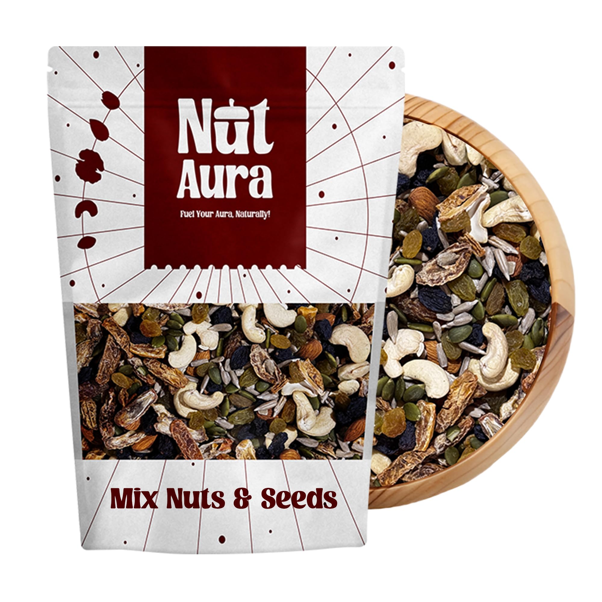 Nut Aura 400 gms Mix Nuts & Seeds | Healthy energy snack | Almonds, cashews, raisins, pumpkin, sunflower, dates | Provides protein, fiber & vitamins | Ideal for trail mix, snacking, energy boost