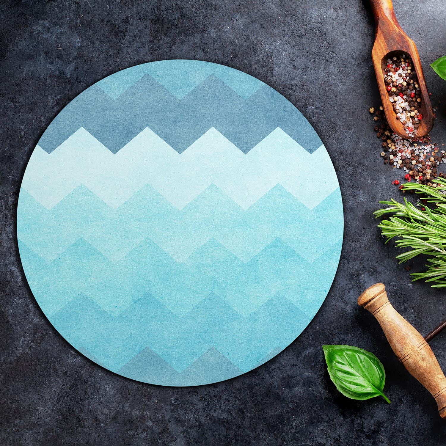 Coloray Glas Schneidebrett 40cm Herdabdeckplatte Servieren von Speisen Spritzschutz Glasabdeckplatte Gehärtetes Glas Induktionsherdabdeckung - Aqua Zickzack.