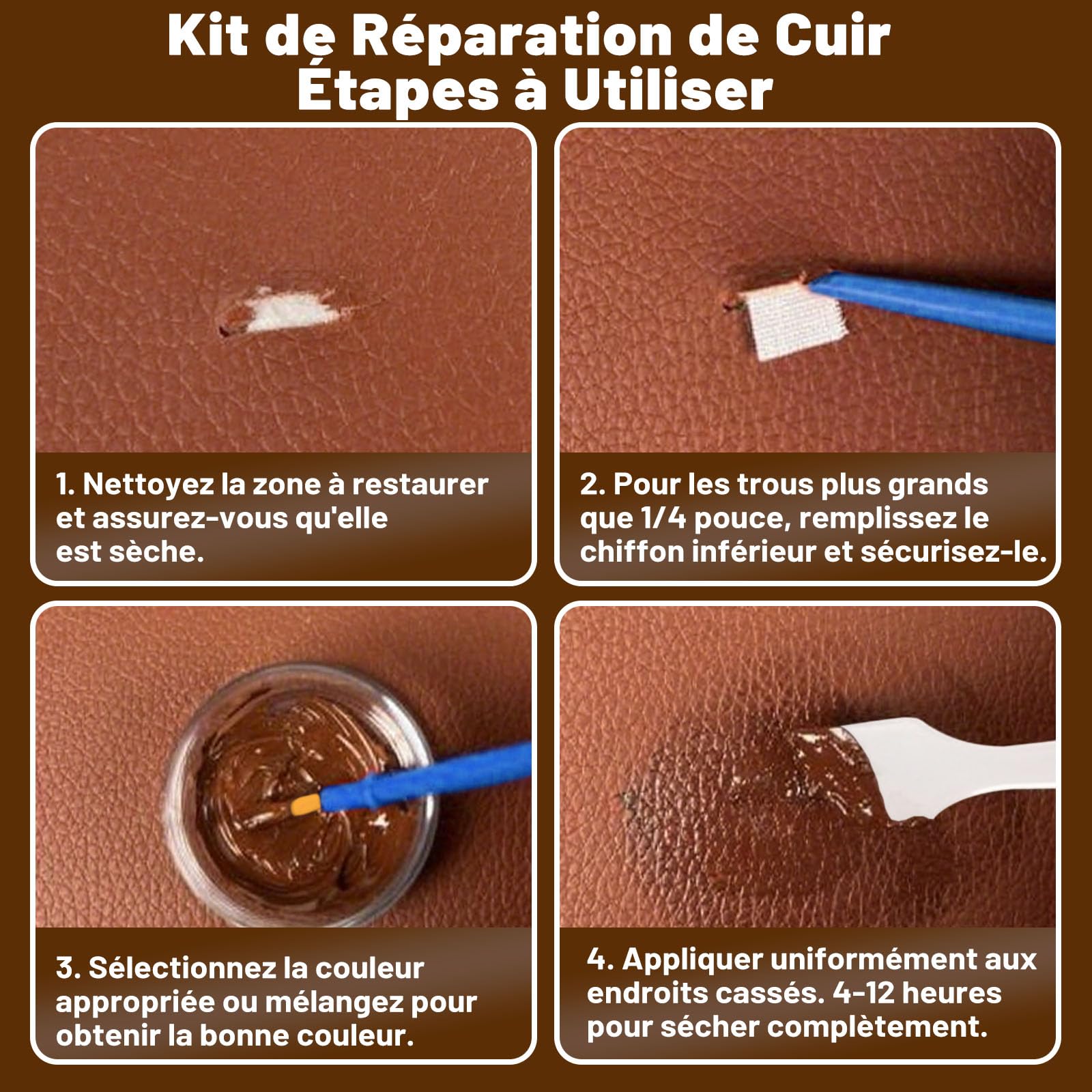 Endhokn Kit de Réparation Cuir, 5 Couleurs Reparation Siege Cuir, Sièges de Voiture Canapés, Réparer Les Égratignures, Coupures, Déchirures, Trous, Fissures Couleur Assortie et Facile à Utiliser