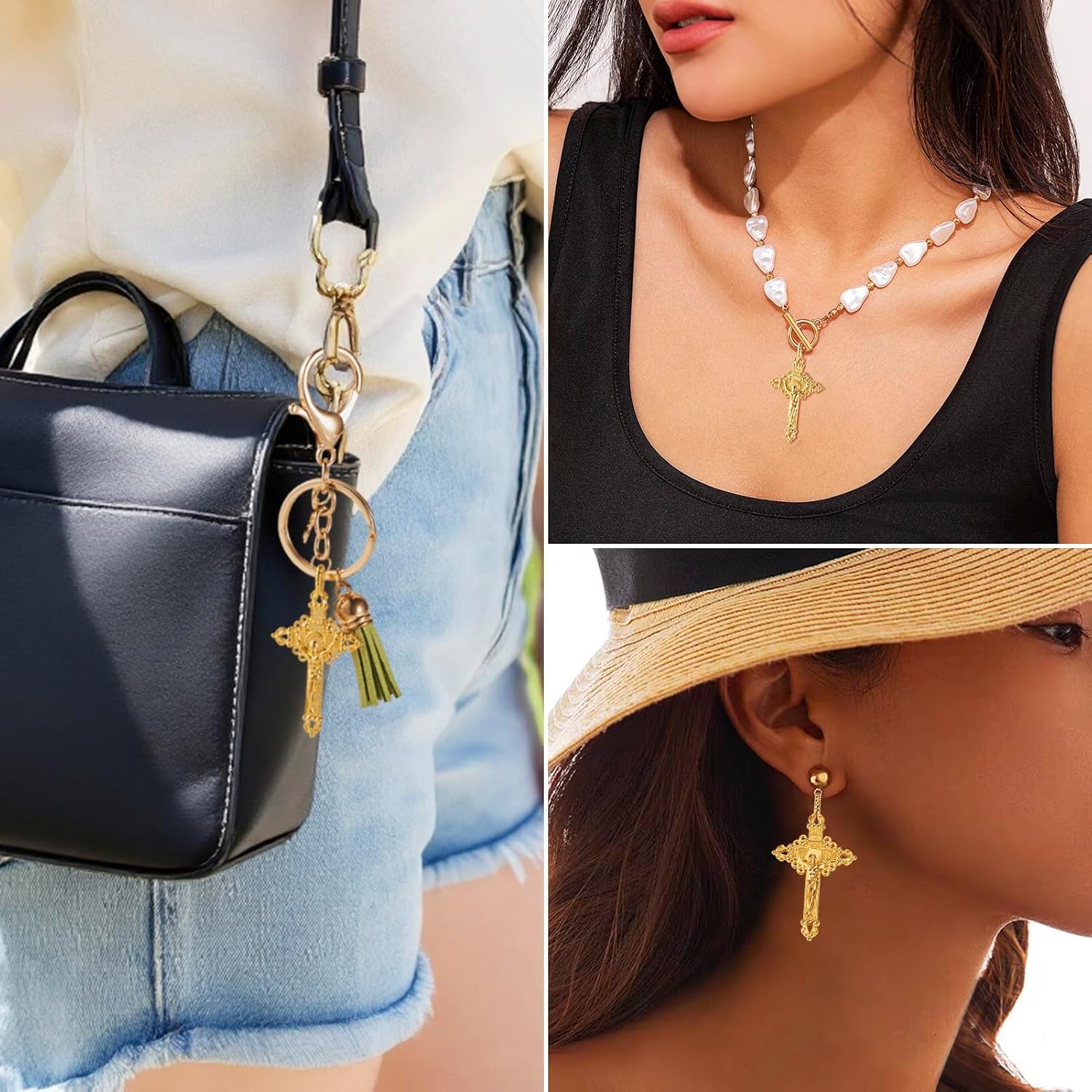 Pandahall 20pcs Tibetan Style Crucifix Cross Pendant Charms for Rosary Holy Beads Necklace Jewelry Making Golden Color 50x28x3mm Hole: 3mm - Image 4