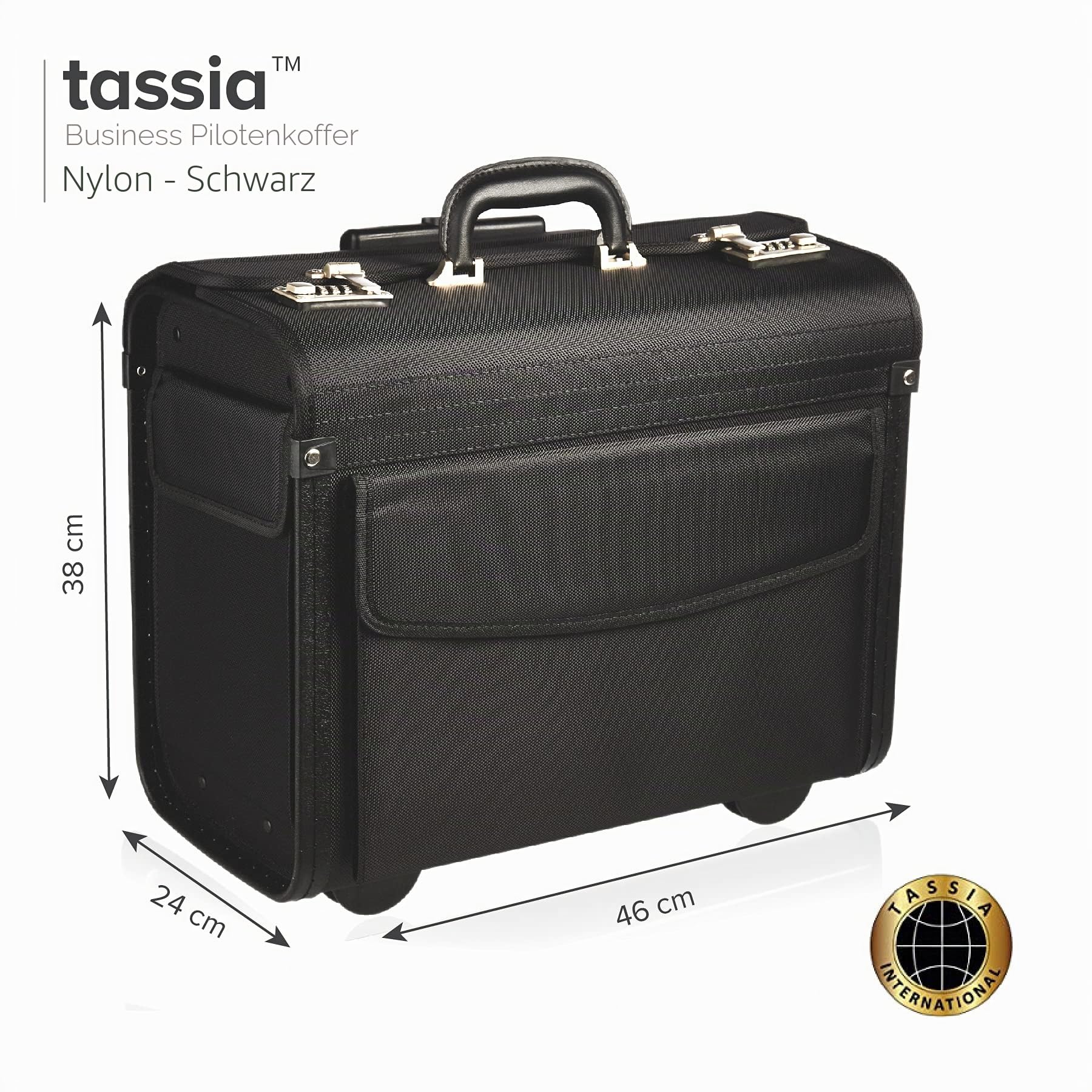 Pilotenkoffer mit Rollen, Laptop Rollkoffer 16“Laptopfach 1680D-Nylon,Business Wheeler
