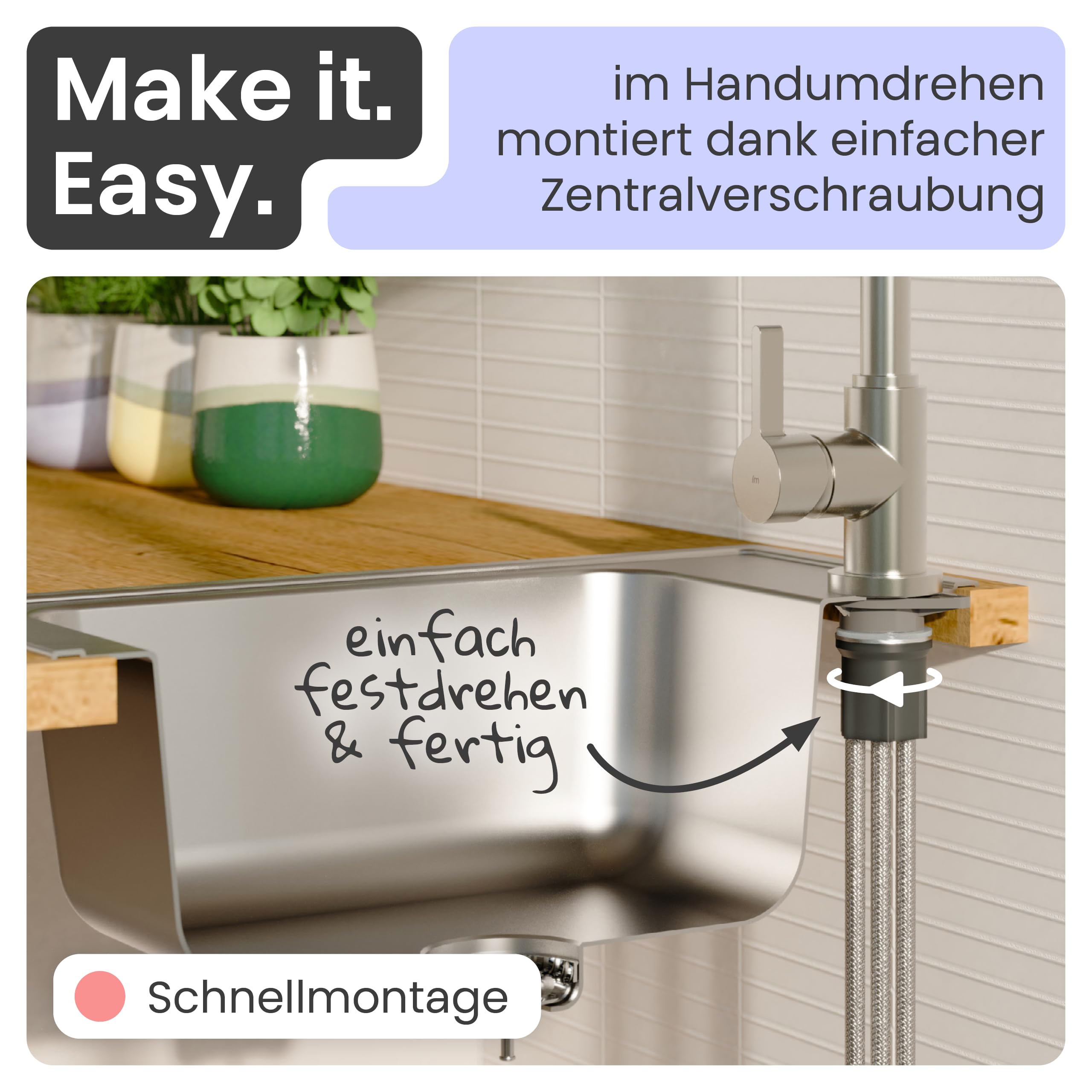 instmaier Leona | Niederdruck Küchenarmatur 360° schwenkbar | Edelstahl | Wasserhahn Küche | Spültischarmatur mit hohem Auslauf | Armatur Spüle | Einhebelmischer | Mischbatterie