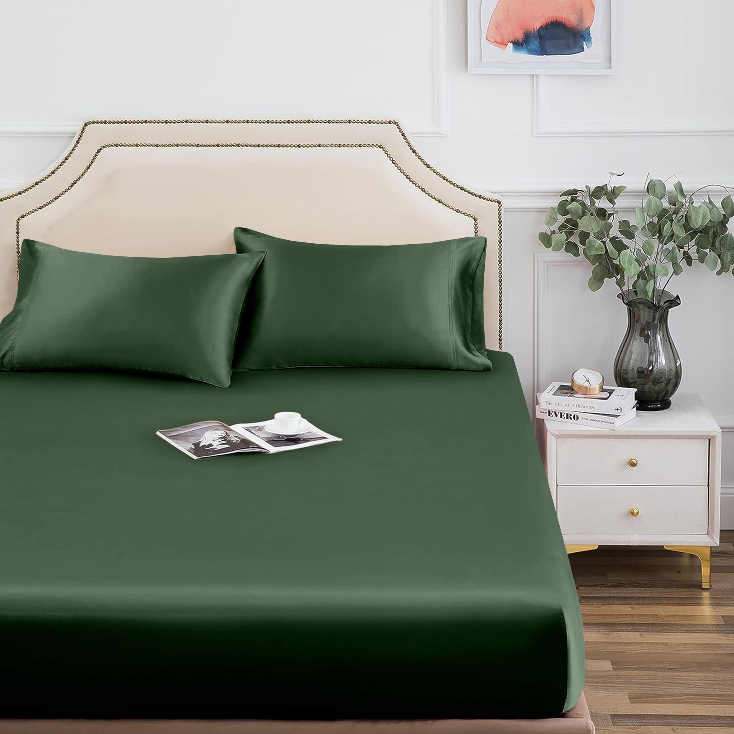 THE LINEN COMPANY Bamboo Double Fitted Bedsheet with 2 Pillow Cover, 300 TC Cotton Sheets Suitable for Hotel and Living Room & Bedsroom (60" X 78"+ 14", Green) (B0CV47HFBJ) Amazon Price History, Amazon Price Tracker