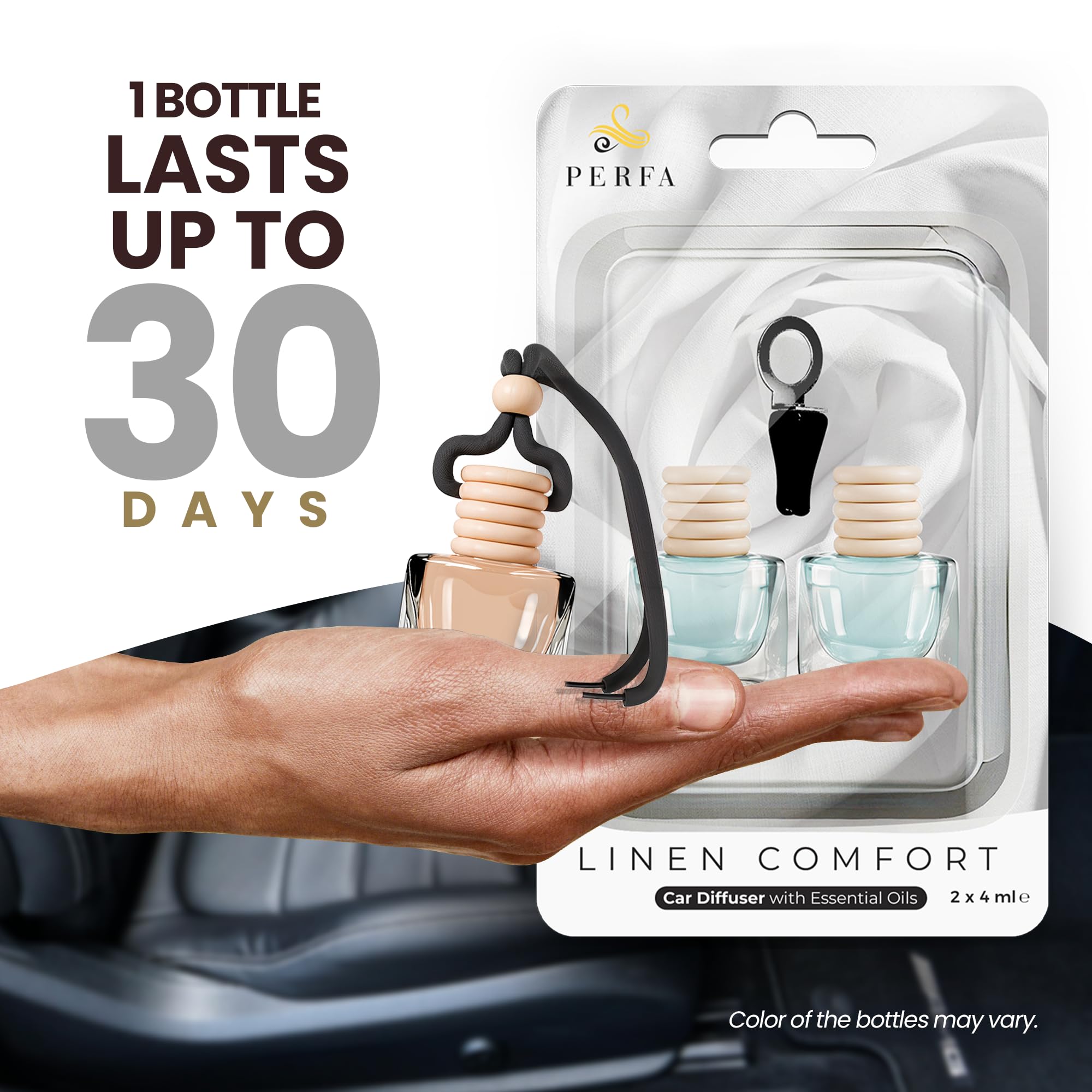 Ambientadores de coche para hombres y mujeres, Linen Comfort, paquete de 2 ambientadores para coche, eliminador de olores de 4 ml, difusor de coche con aceites esenciales, ambientadores de coche con